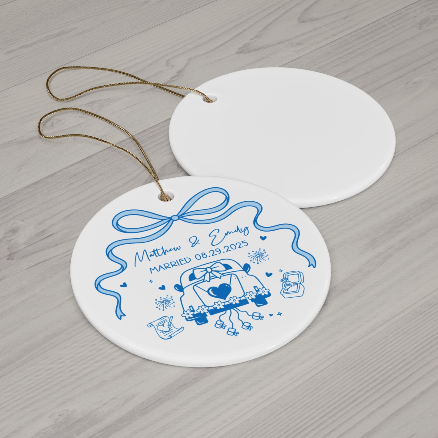 Personalized Wedding Ornament - Custom Ceramic Decoration for Newlyweds, Custom Christmas Ornament