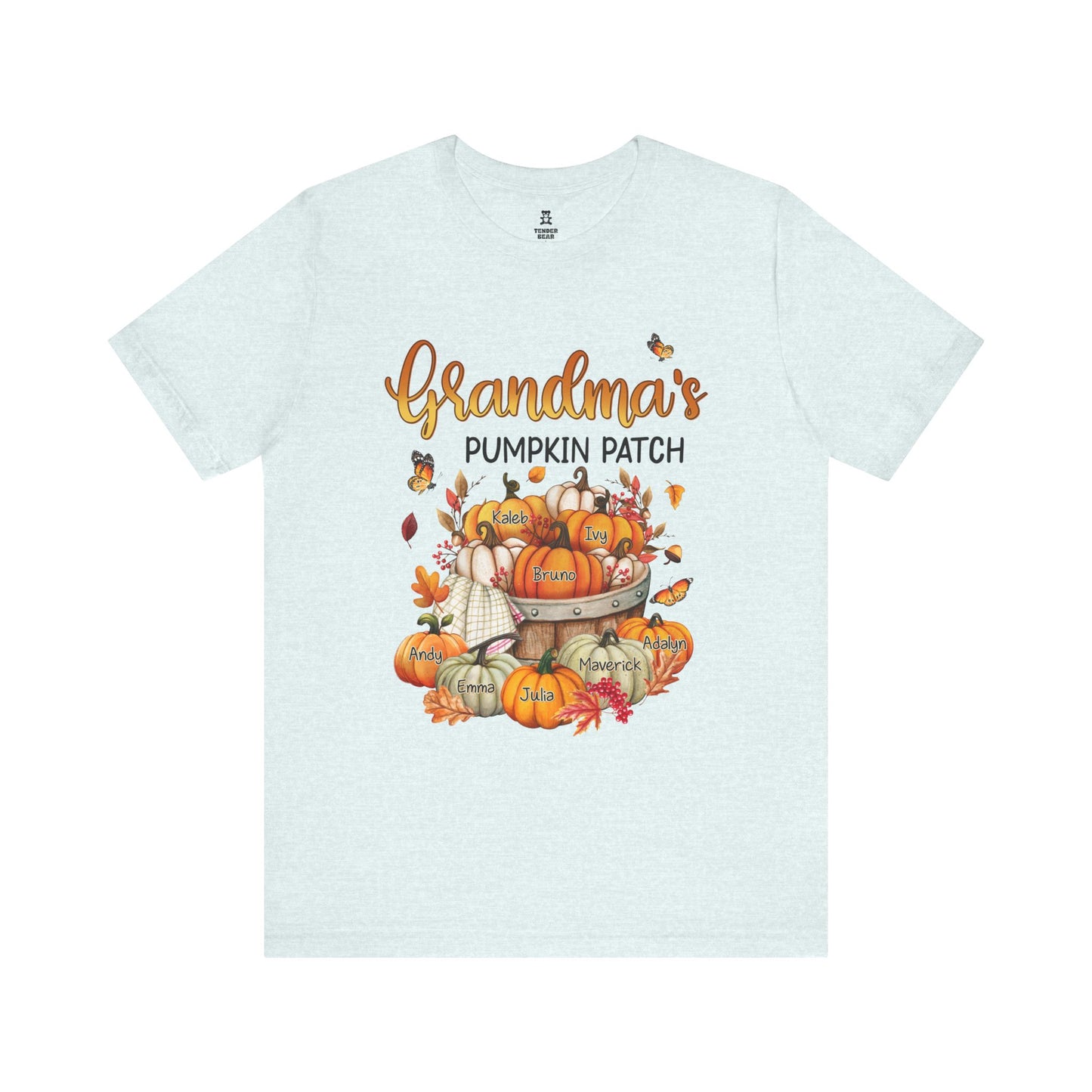 Grandma's Pumpkin Patch Tee, Customized Kid's Names Shirt, Fall T-Shirt, Autumn Apparel, Halloween Gift, Family Gathering Shirt, Harvest Celebration Wear