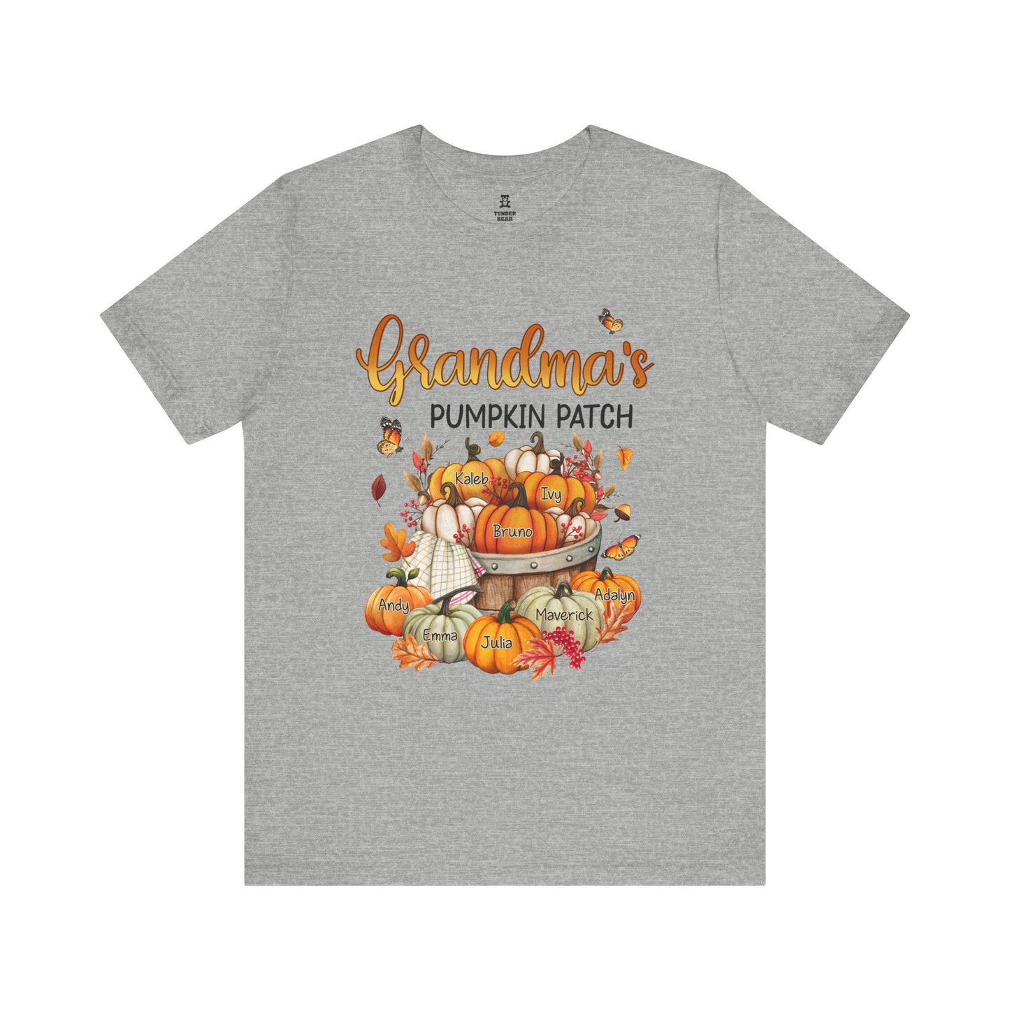 Grandma's Pumpkin Patch Tee, Customized Kid's Names Shirt, Fall T-Shirt, Autumn Apparel, Halloween Gift, Family Gathering Shirt, Harvest Celebration Wear