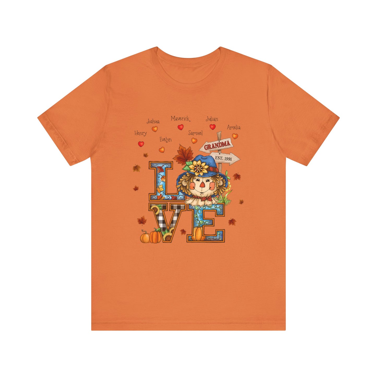 Love Being Grandma Personalised T-shirt - Perfect for Thanksgiving, Gift for Mom & Grandma, Cozy Autumn Style, Seasonal Fashion, Cute Thanksgiving Tops