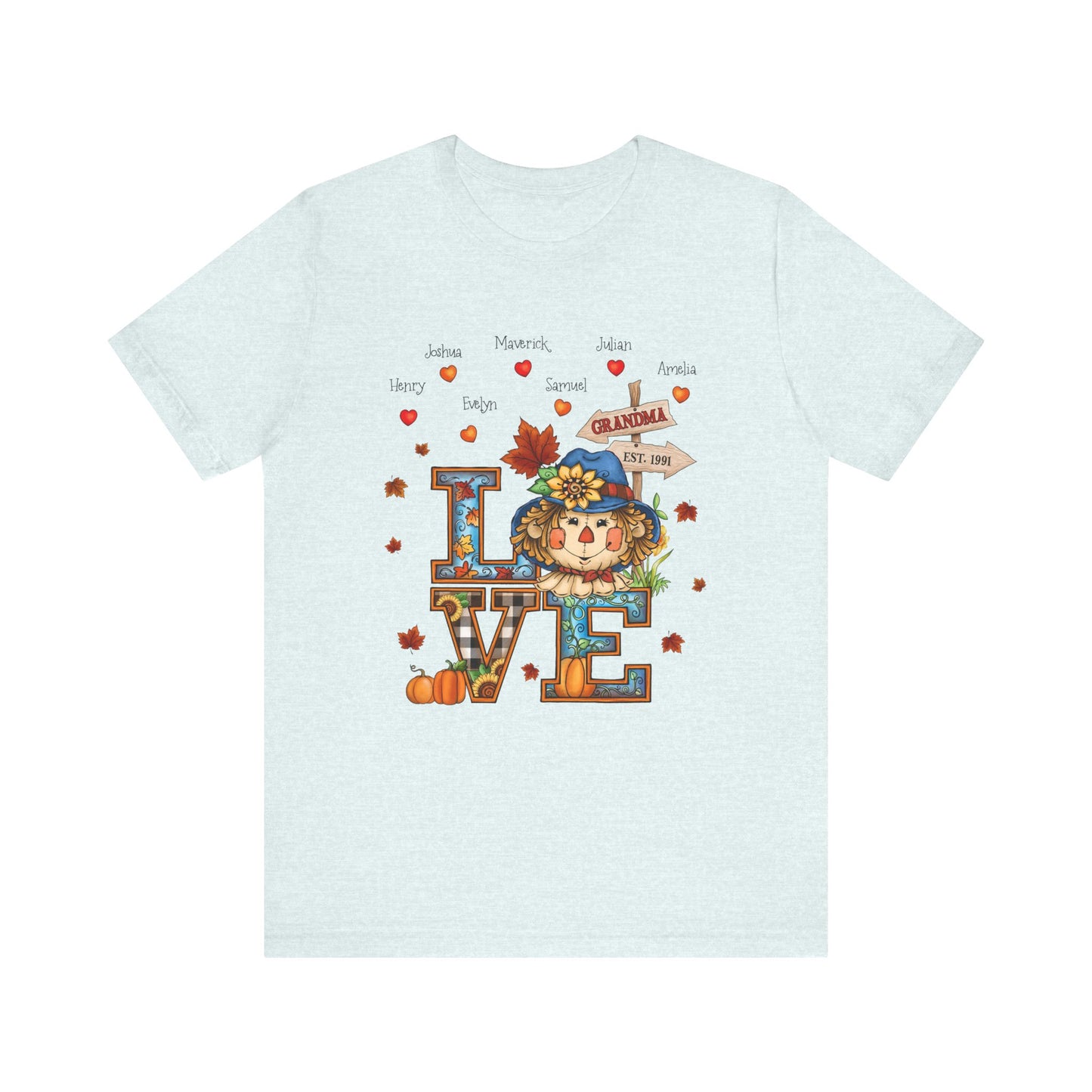 Love Being Grandma Personalised T-shirt - Perfect for Thanksgiving, Gift for Mom & Grandma, Cozy Autumn Style, Seasonal Fashion, Cute Thanksgiving Tops