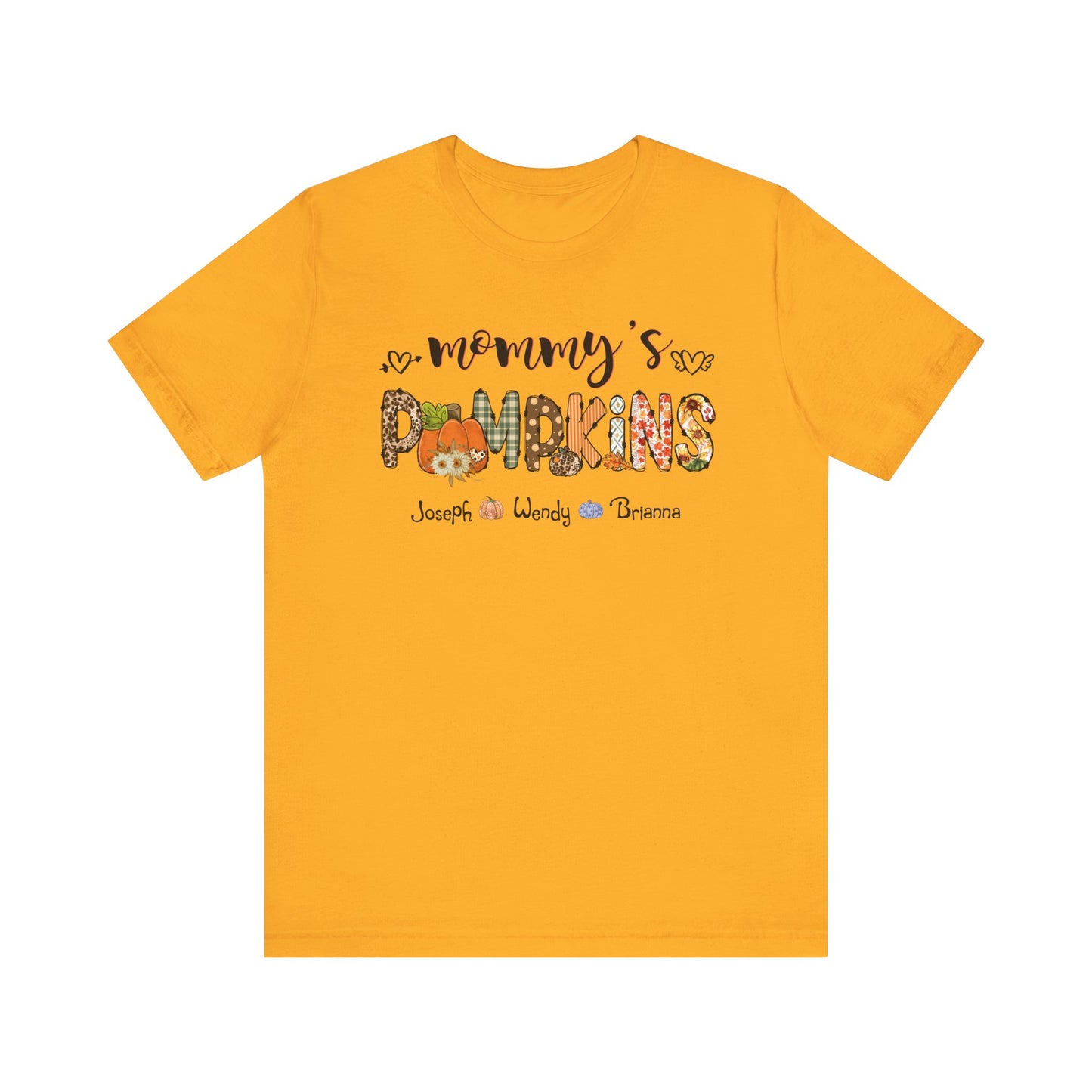 Mommy's Pumpkins Customized Kid's Name T-shirt | Fall Family Shirt, Thanksgiving Outfit, Gift for Mom & Grandma
