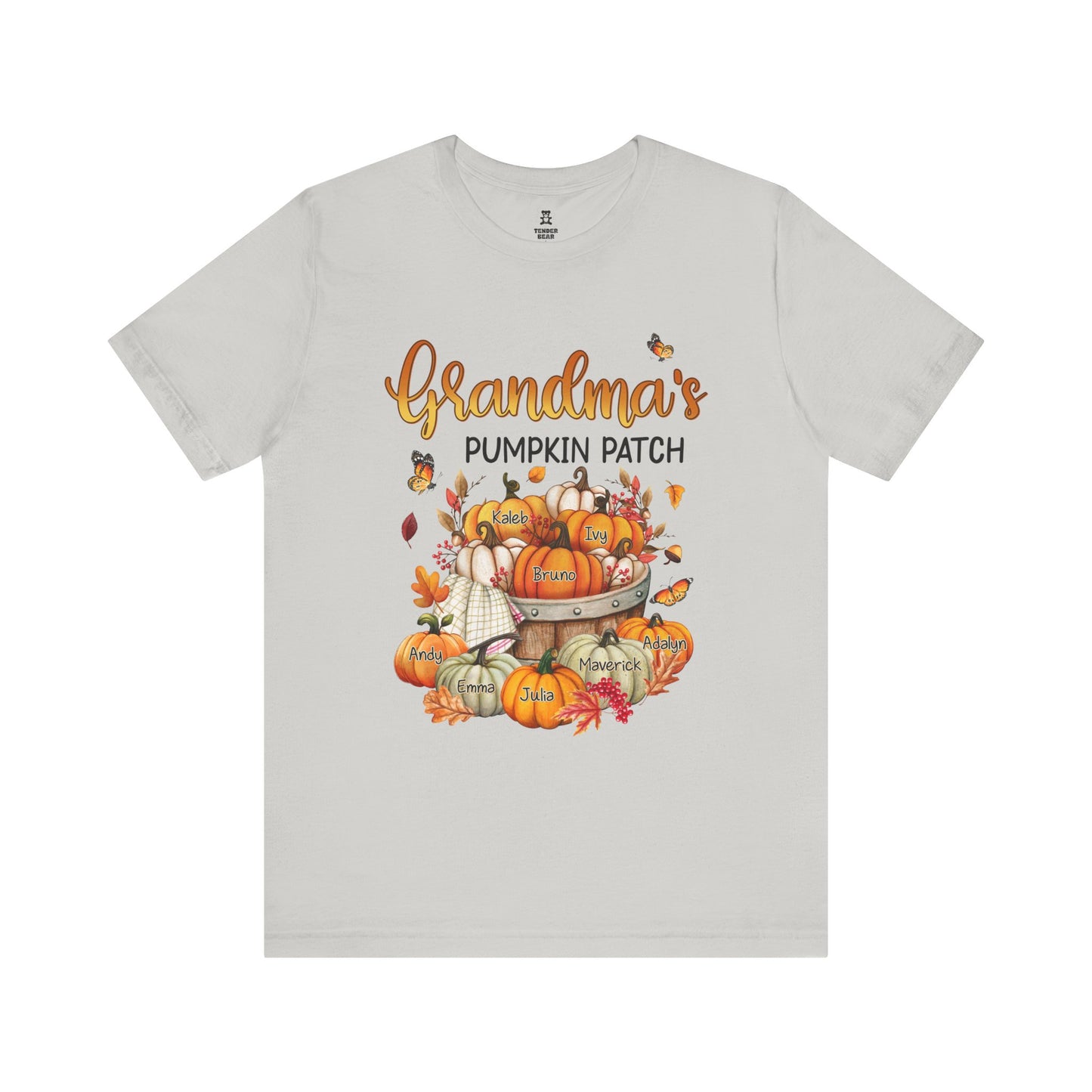 Grandma's Pumpkin Patch Tee, Customized Kid's Names Shirt, Fall T-Shirt, Autumn Apparel, Halloween Gift, Family Gathering Shirt, Harvest Celebration Wear