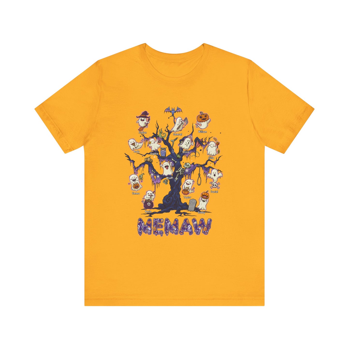 Halloween Boo Tree Custom T-shirt - Personalised Name Halloween Shirt, Gift for Grandma, Fun T-Shirt, Family Reunion Apparel