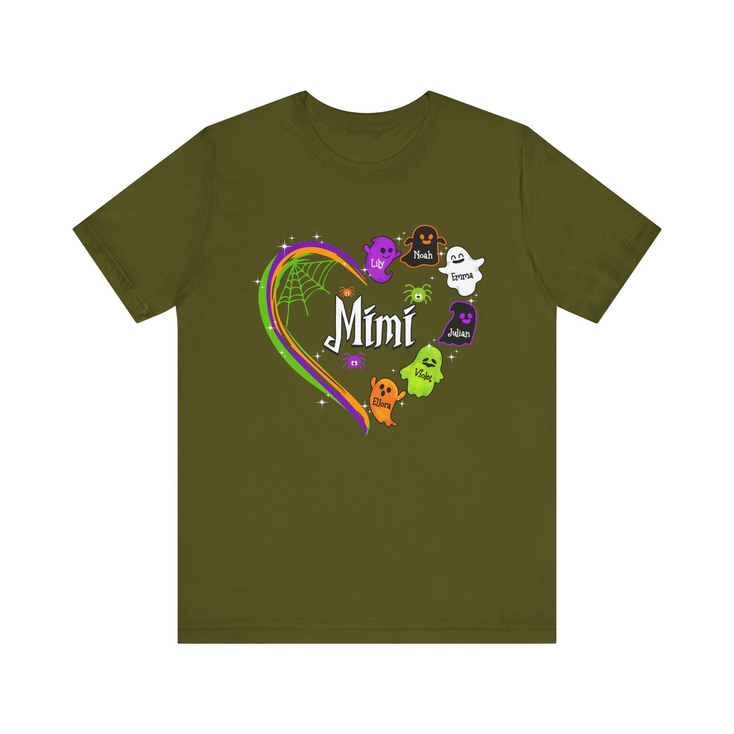 Halloween Custom T-shirt for Mom, Aunt, Grandma, Cute Ghost Personalised Kid's Name T-Shirt, Spooky Vibes, Perfect for Halloween Celebrations, Gift for Aunts, Casual Wear