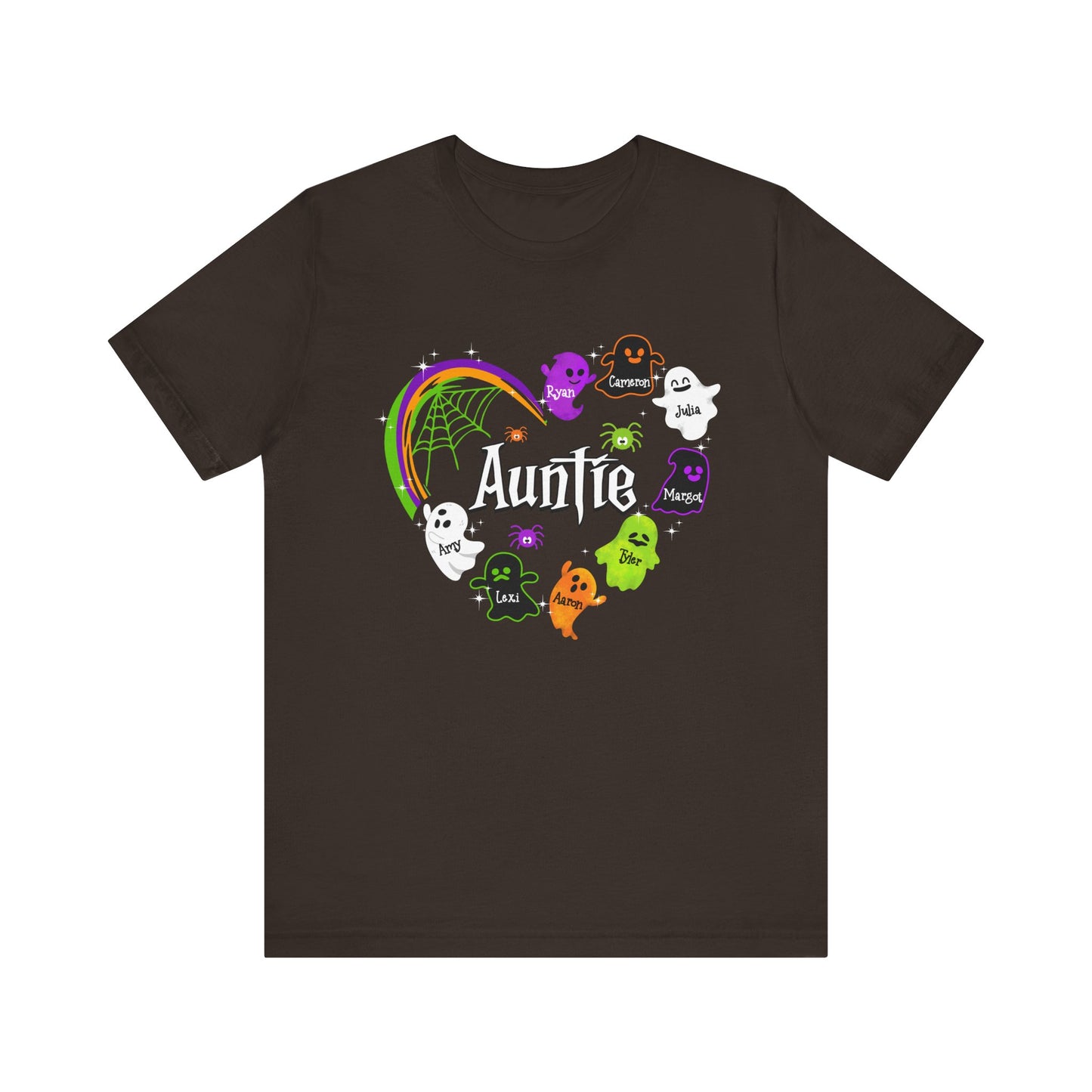 Halloween Custom T-shirt for Mom, Aunt, Grandma, Cute Ghost Personalised Kid's Name T-Shirt, Spooky Vibes, Perfect for Halloween Celebrations, Gift for Aunts, Casual Wear
