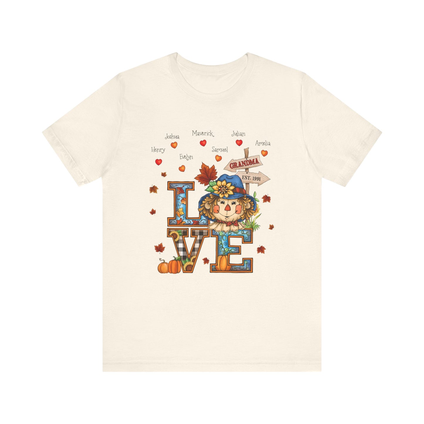Love Being Grandma Personalised T-shirt - Perfect for Thanksgiving, Gift for Mom & Grandma, Cozy Autumn Style, Seasonal Fashion, Cute Thanksgiving Tops