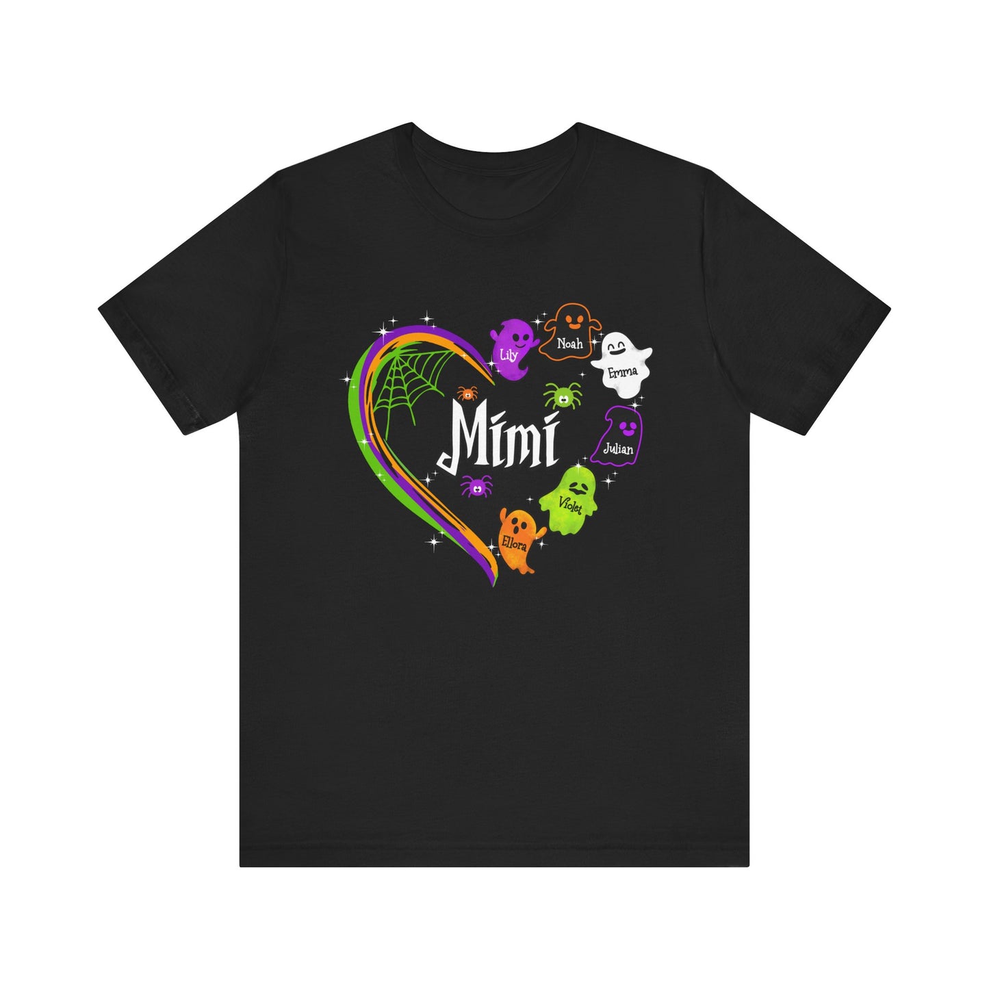Halloween Custom T-shirt for Mom, Aunt, Grandma, Cute Ghost Personalised Kid's Name T-Shirt, Spooky Vibes, Perfect for Halloween Celebrations, Gift for Aunts, Casual Wear