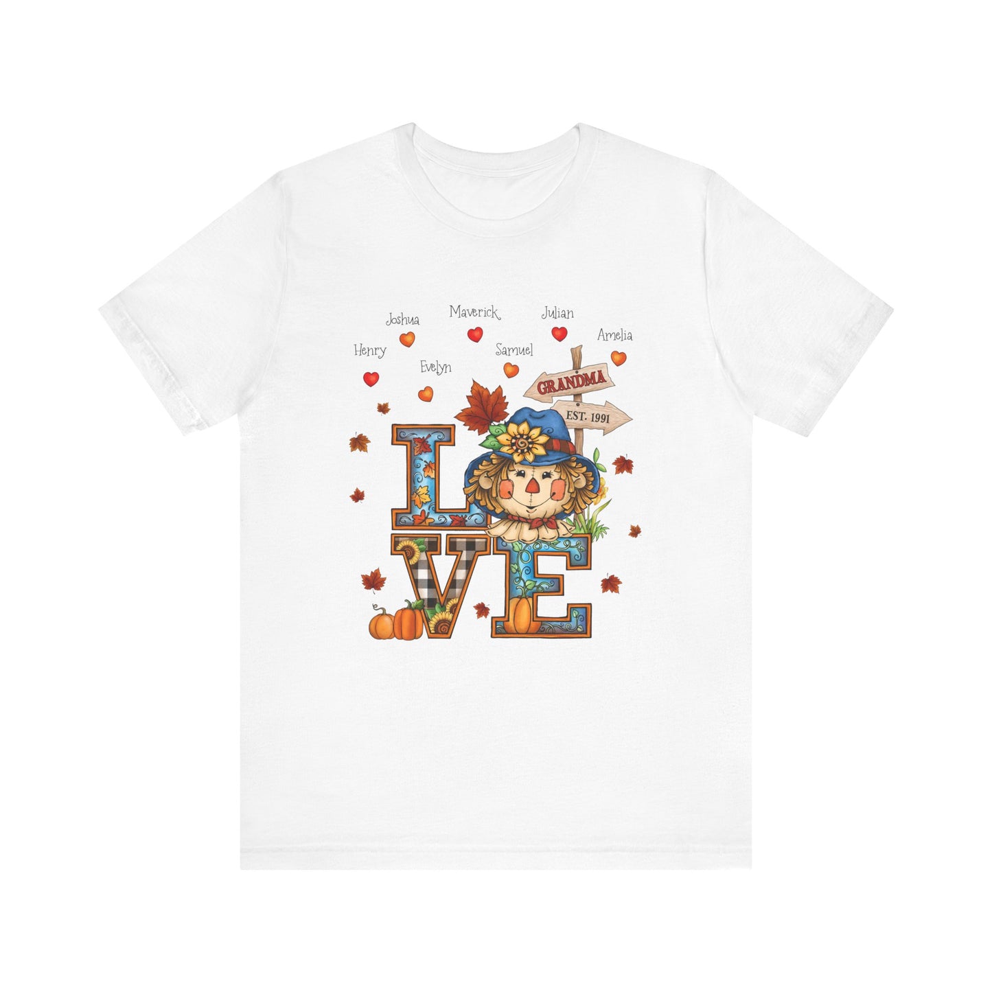 Love Being Grandma Personalised T-shirt - Perfect for Thanksgiving, Gift for Mom & Grandma, Cozy Autumn Style, Seasonal Fashion, Cute Thanksgiving Tops