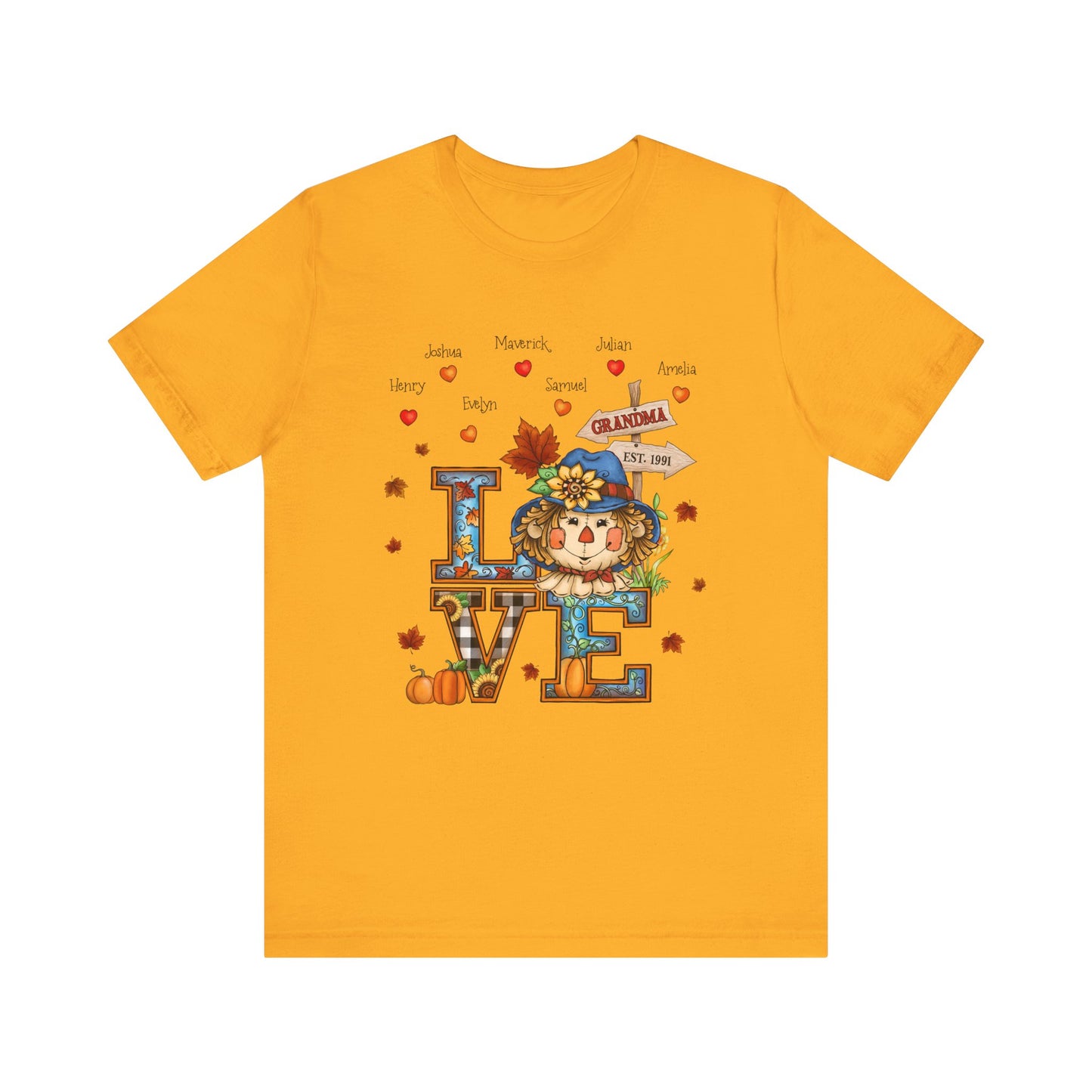 Love Being Grandma Personalised T-shirt - Perfect for Thanksgiving, Gift for Mom & Grandma, Cozy Autumn Style, Seasonal Fashion, Cute Thanksgiving Tops