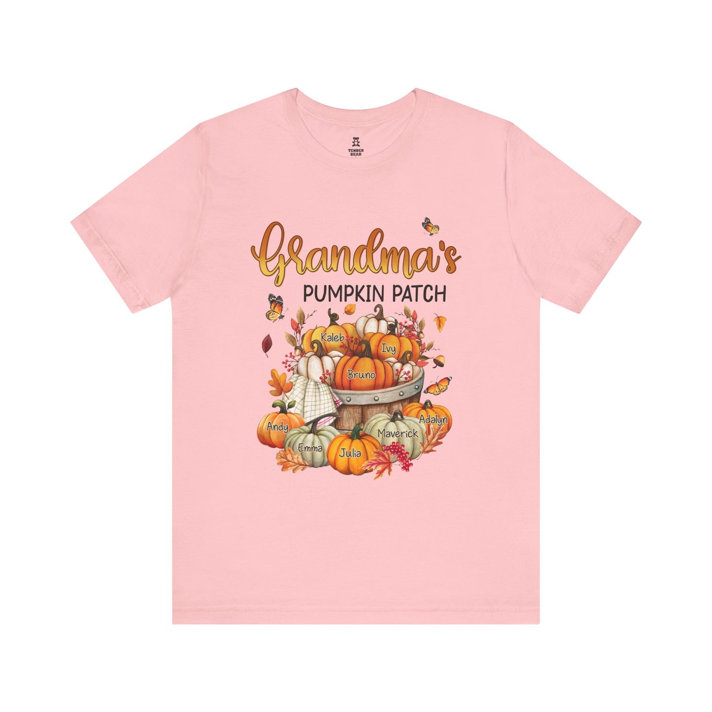 Grandma's Pumpkin Patch Tee, Customized Kid's Names Shirt, Fall T-Shirt, Autumn Apparel, Halloween Gift, Family Gathering Shirt, Harvest Celebration Wear