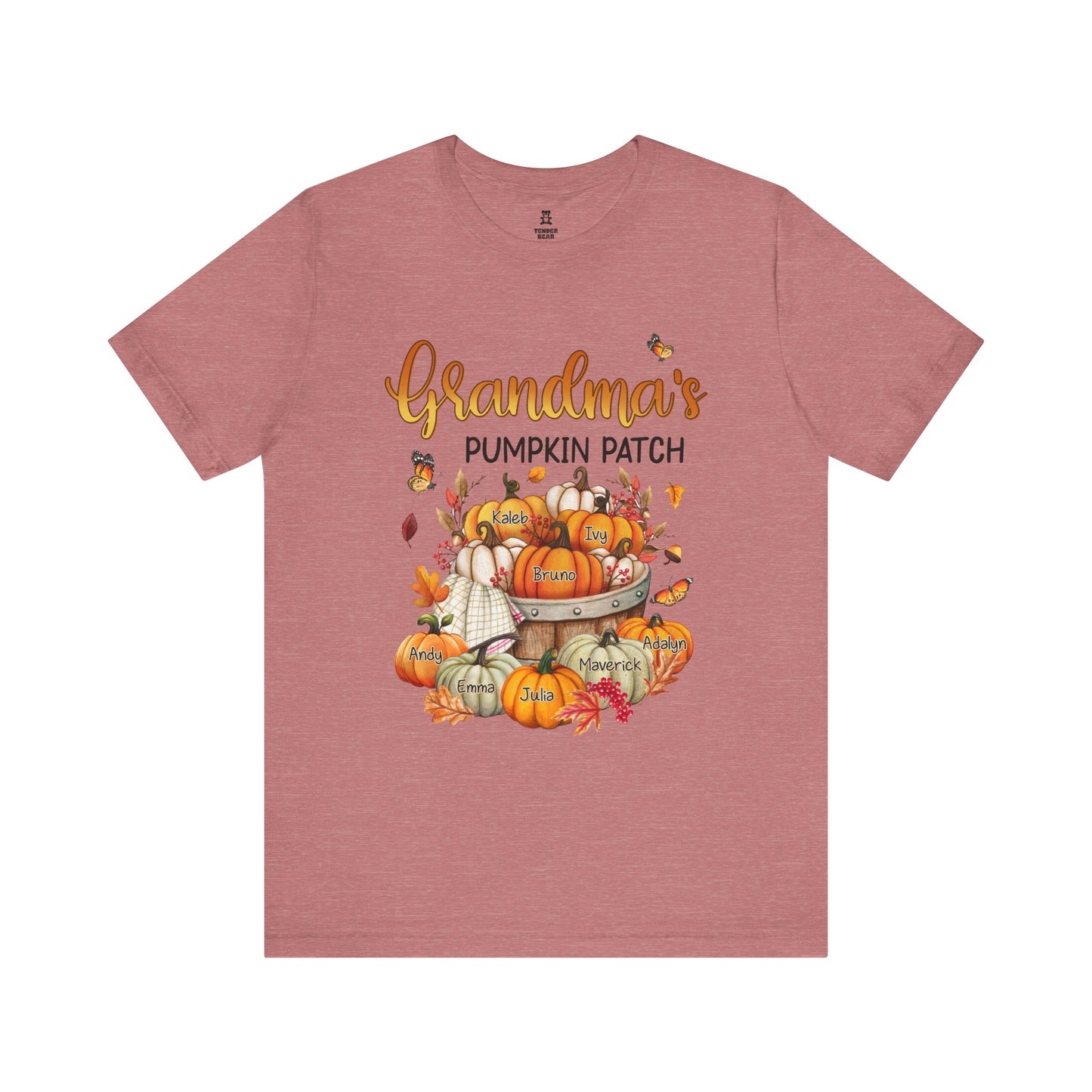 Grandma's Pumpkin Patch Tee, Customized Kid's Names Shirt, Fall T-Shirt, Autumn Apparel, Halloween Gift, Family Gathering Shirt, Harvest Celebration Wear