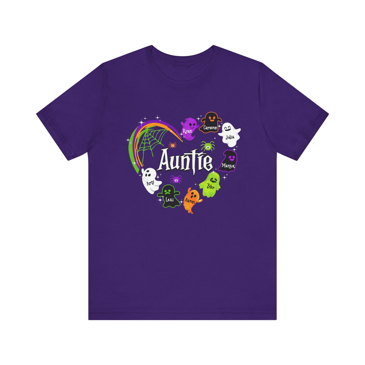 Halloween Custom T-shirt for Mom, Aunt, Grandma, Cute Ghost Personalised Kid's Name T-Shirt, Spooky Vibes, Perfect for Halloween Celebrations, Gift for Aunts, Casual Wear