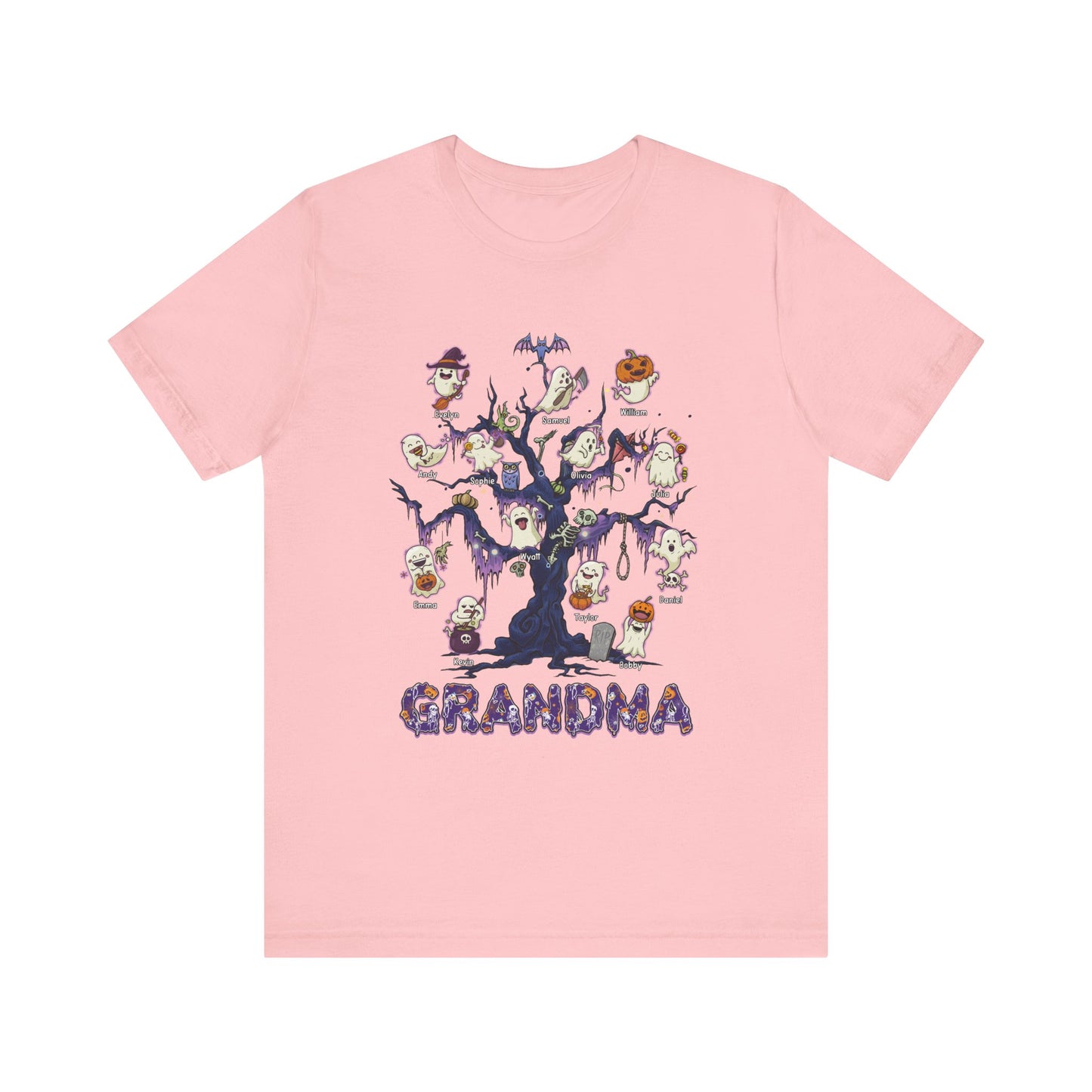 Halloween Boo Tree Custom T-shirt - Personalised Name Halloween Shirt, Gift for Grandma, Fun T-Shirt, Family Reunion Apparel