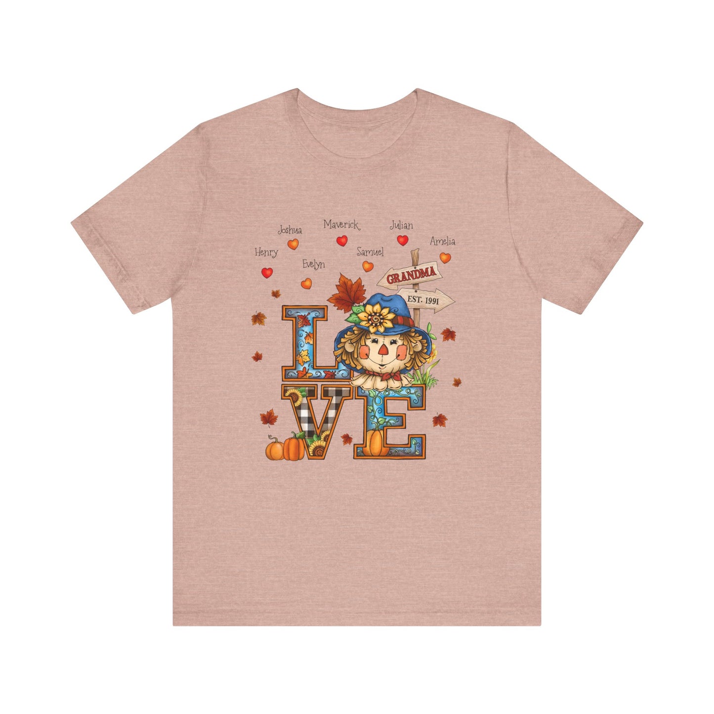 Love Being Grandma Personalised T-shirt - Perfect for Thanksgiving, Gift for Mom & Grandma, Cozy Autumn Style, Seasonal Fashion, Cute Thanksgiving Tops