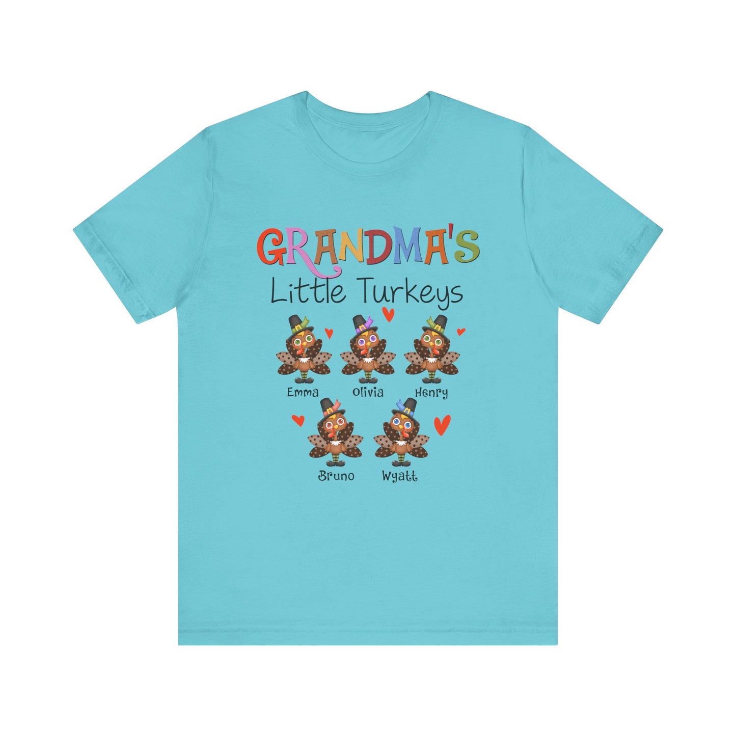 Grandma's Little Turkeys Custom Tee - Family Thanksgiving Shirt, Cute Holiday Apparel, Personalized Gift for Mom & Grandma
