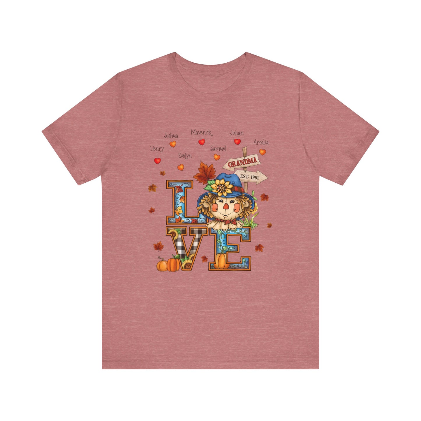 Love Being Grandma Personalised T-shirt - Perfect for Thanksgiving, Gift for Mom & Grandma, Cozy Autumn Style, Seasonal Fashion, Cute Thanksgiving Tops