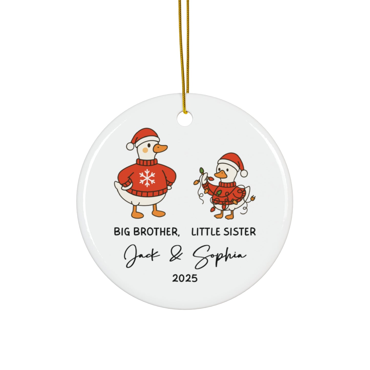 Personalized Family Holiday Ornament, Christmas Decoration, Gift for Kids, Big Brother Little Sister, Custom Keepsake
