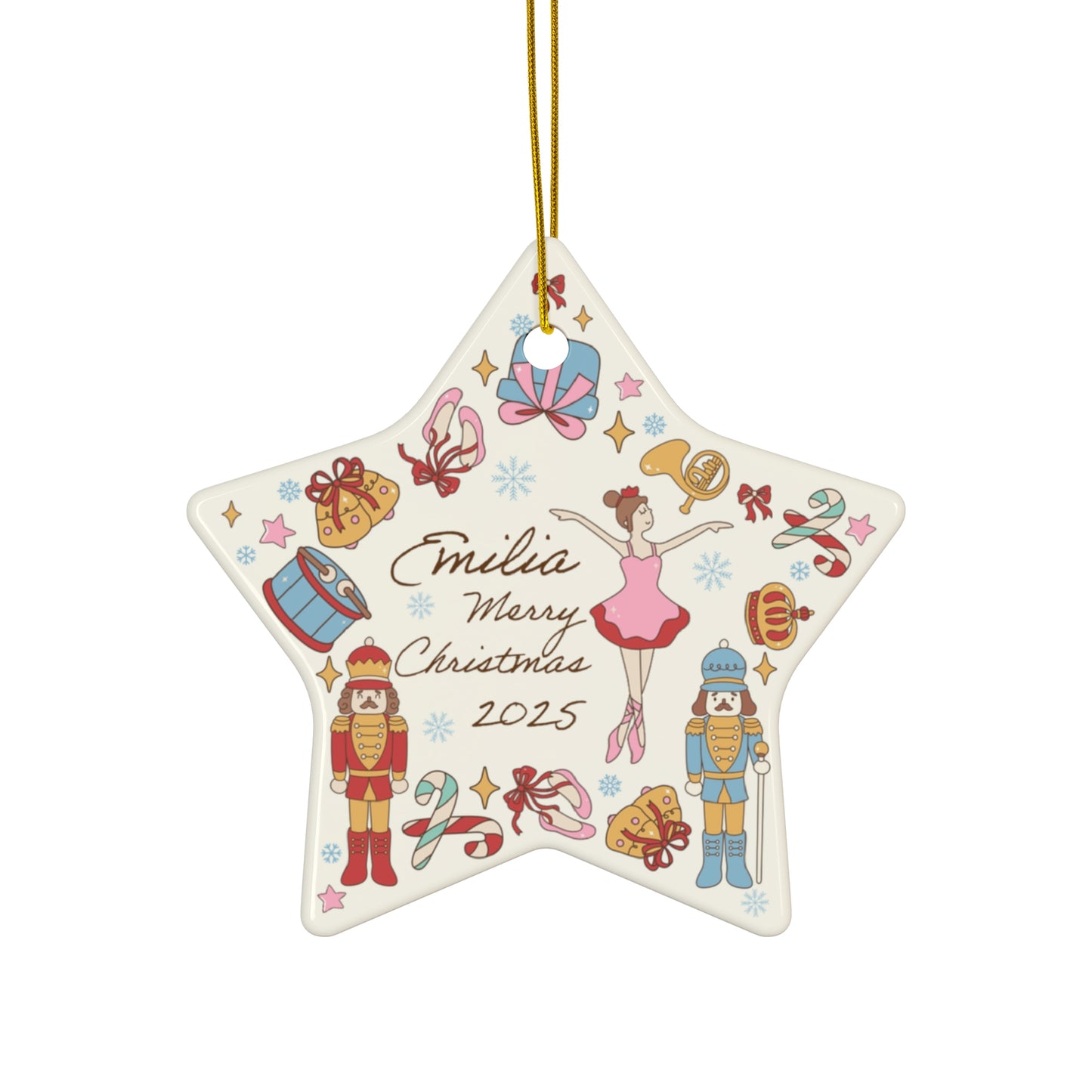 Ballerina Personalized Christmas Ceramic Ornament, Star Shape Holiday Decor, Custom Name Ornaments, Unique Holiday Gift, Nutcracker Ornament