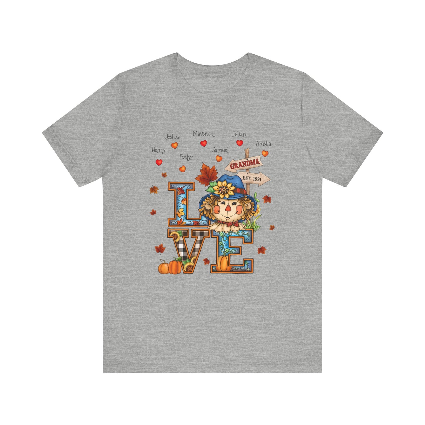 Love Being Grandma Personalised T-shirt - Perfect for Thanksgiving, Gift for Mom & Grandma, Cozy Autumn Style, Seasonal Fashion, Cute Thanksgiving Tops