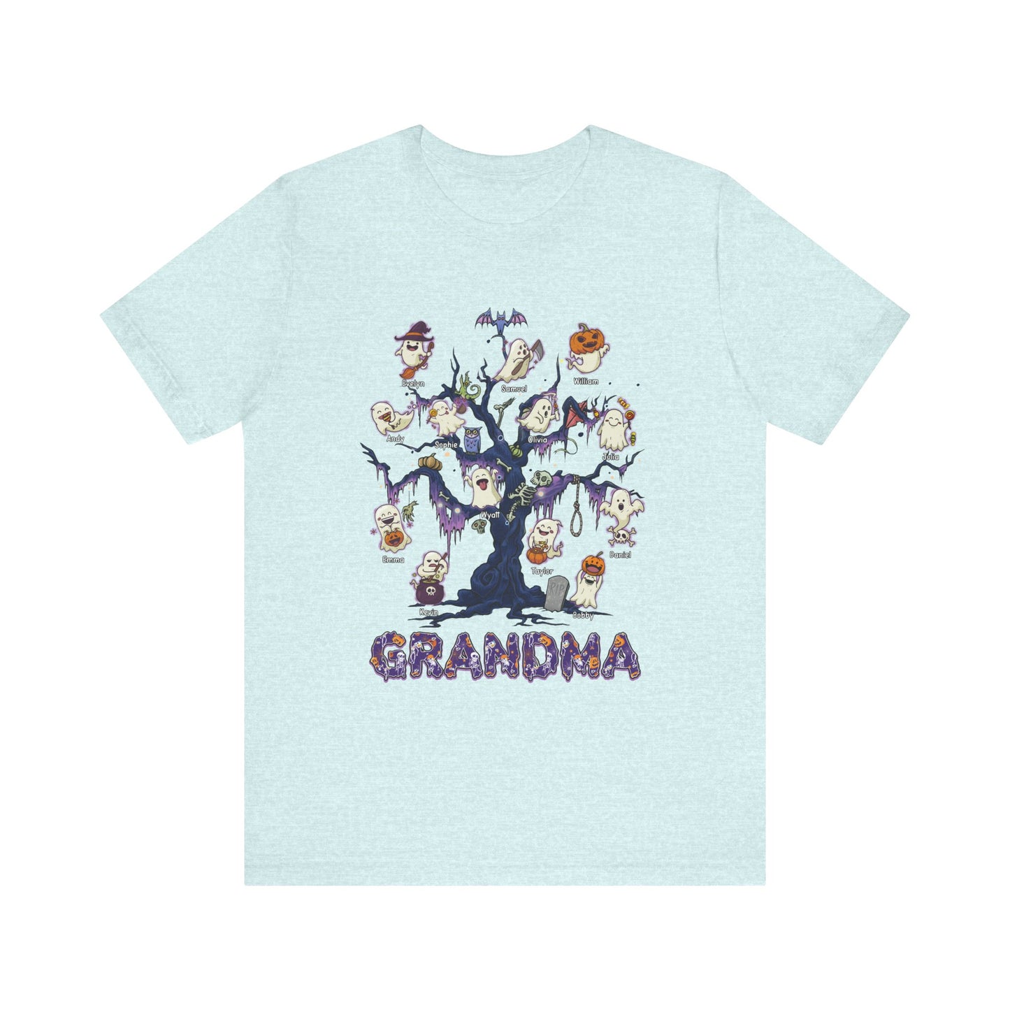 Halloween Boo Tree Custom T-shirt - Personalised Name Halloween Shirt, Gift for Grandma, Fun T-Shirt, Family Reunion Apparel