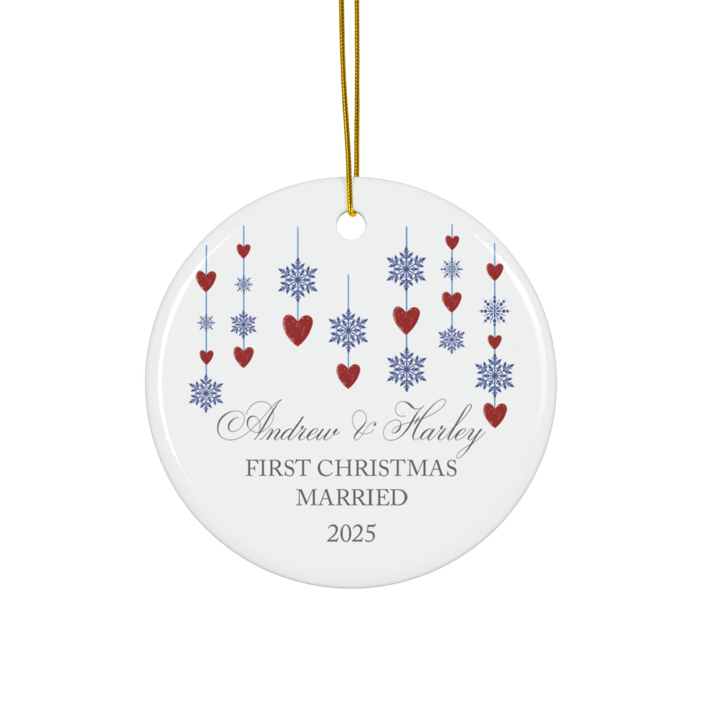 First Christmas Married Ceramic Ornament – Custom Couple's Names Ornament