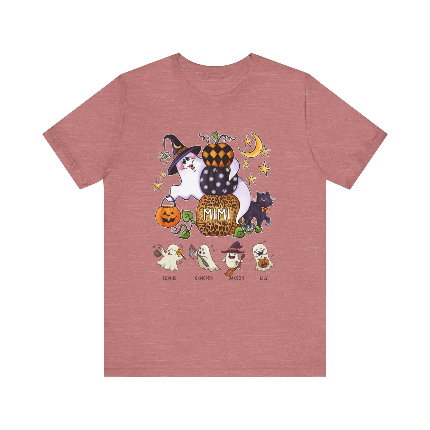 Mimi Boo Halloween Theme Custom Kid's Name Tee, Spooky Ghosts Shirt, Personalised Grandma Shirt