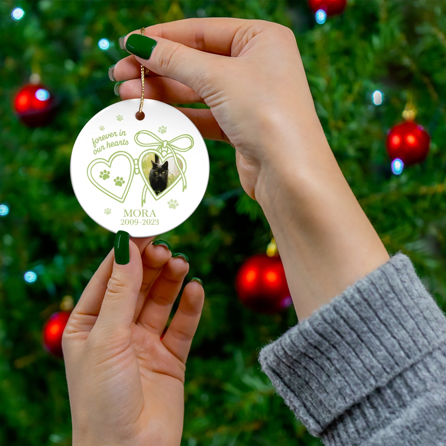 Personalized Pet Memorial Ornament | Forever in Our Hearts Keepsake | Holiday Gift | Custom Cat/Dog Ornament | Remembrance Decoration