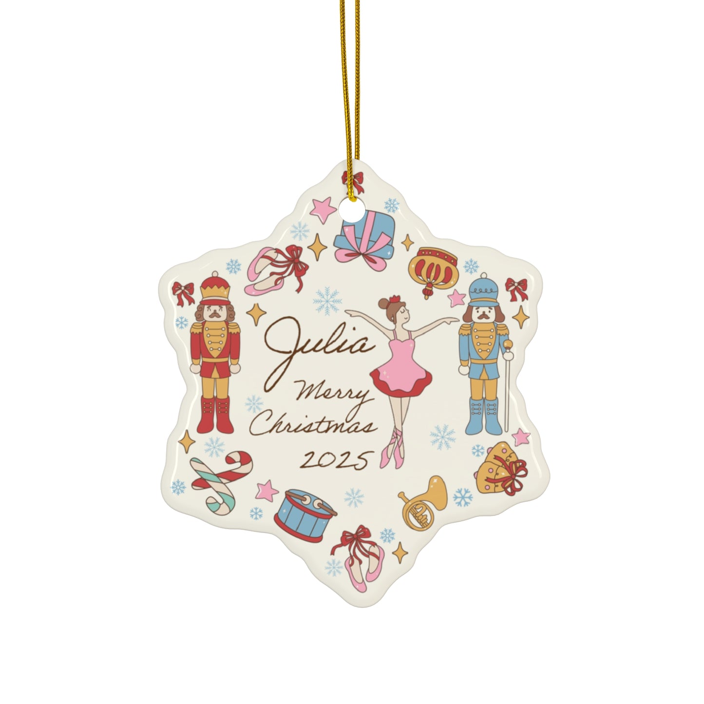 Ballerina Personalized Christmas Ceramic Ornament, Star Shape Holiday Decor, Custom Name Ornaments, Unique Holiday Gift, Nutcracker Ornament