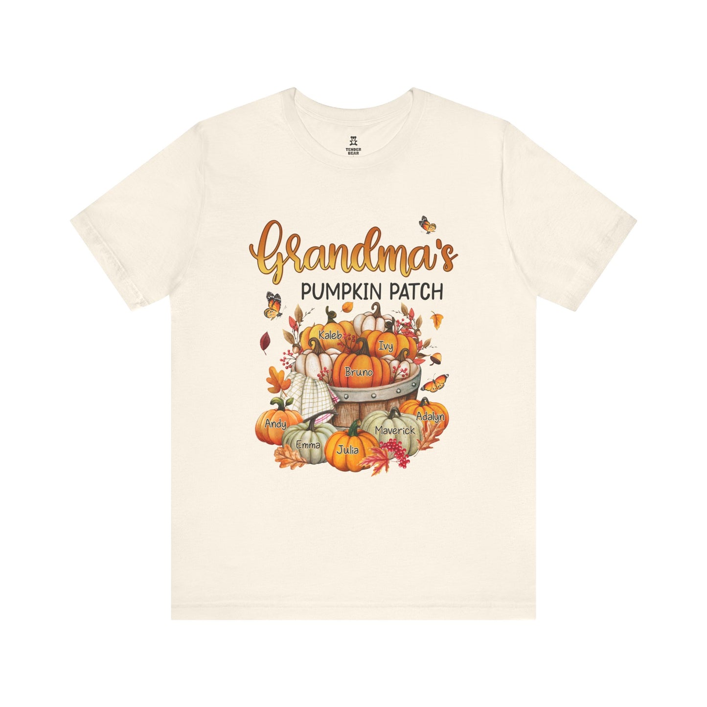 Grandma's Pumpkin Patch Tee, Customized Kid's Names Shirt, Fall T-Shirt, Autumn Apparel, Halloween Gift, Family Gathering Shirt, Harvest Celebration Wear