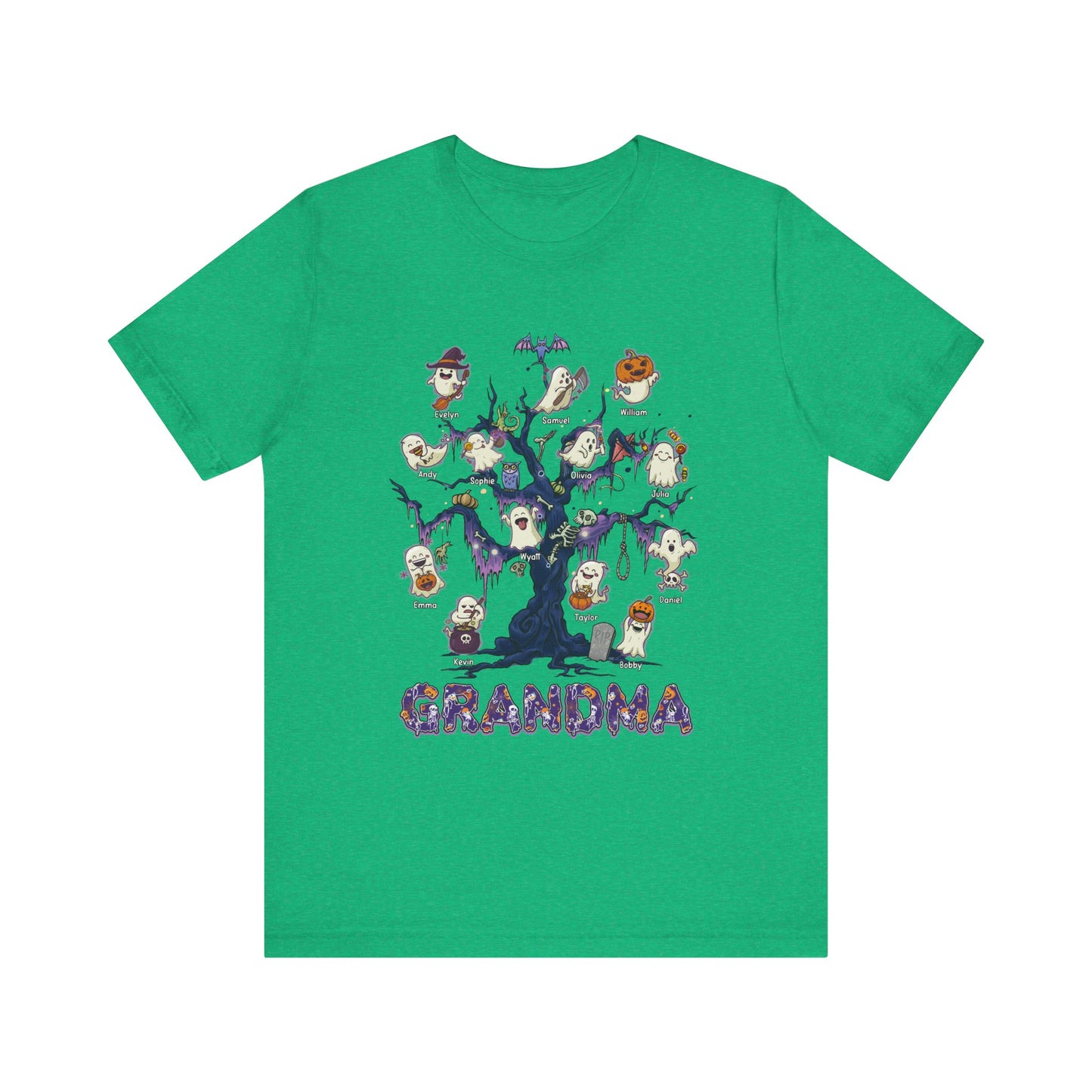 Halloween Boo Tree Custom T-shirt - Personalised Name Halloween Shirt, Gift for Grandma, Fun T-Shirt, Family Reunion Apparel