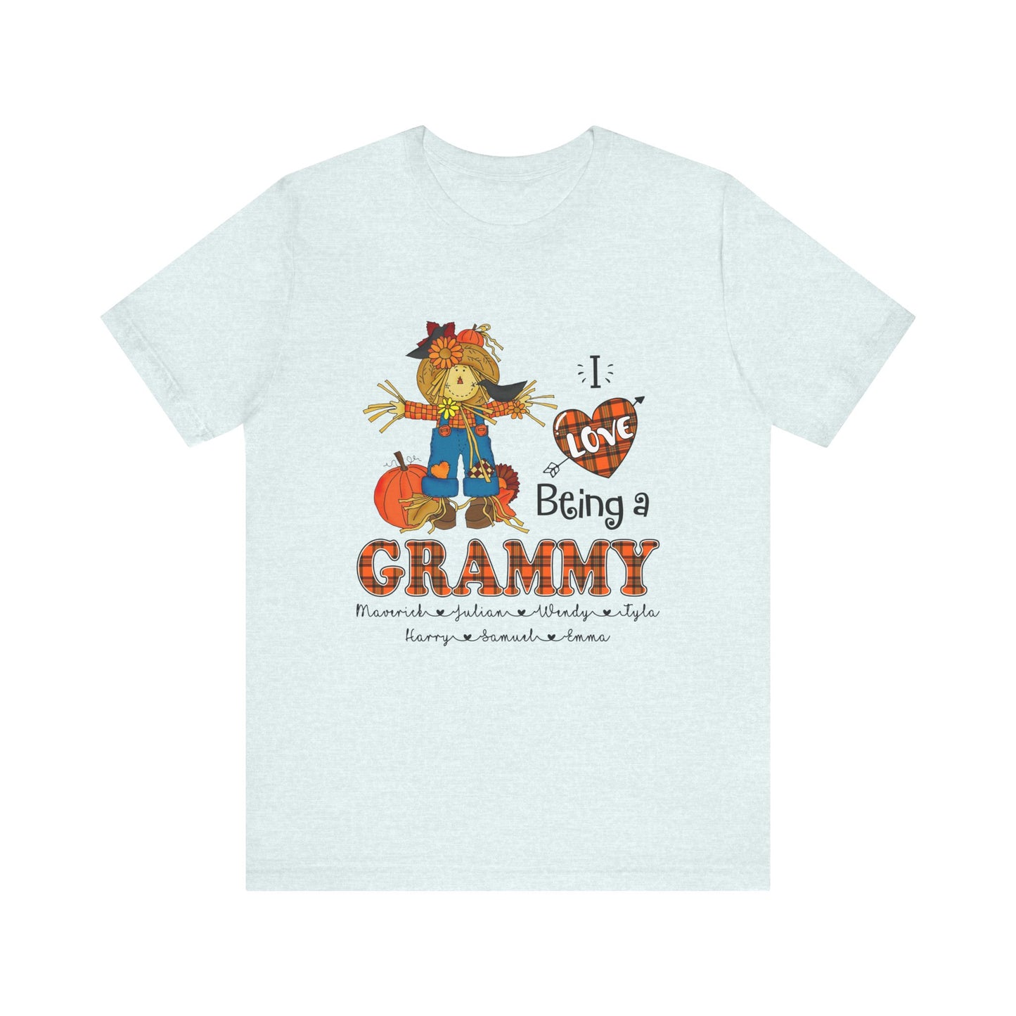 I Love Being a Grandma Tee, Mimi Personalised Kid's Name T-shirt - Custom Fall T-Shirt, Gift for Grandmothers, Family Gatherings, Autumn Celebrations, Scarecrow Design