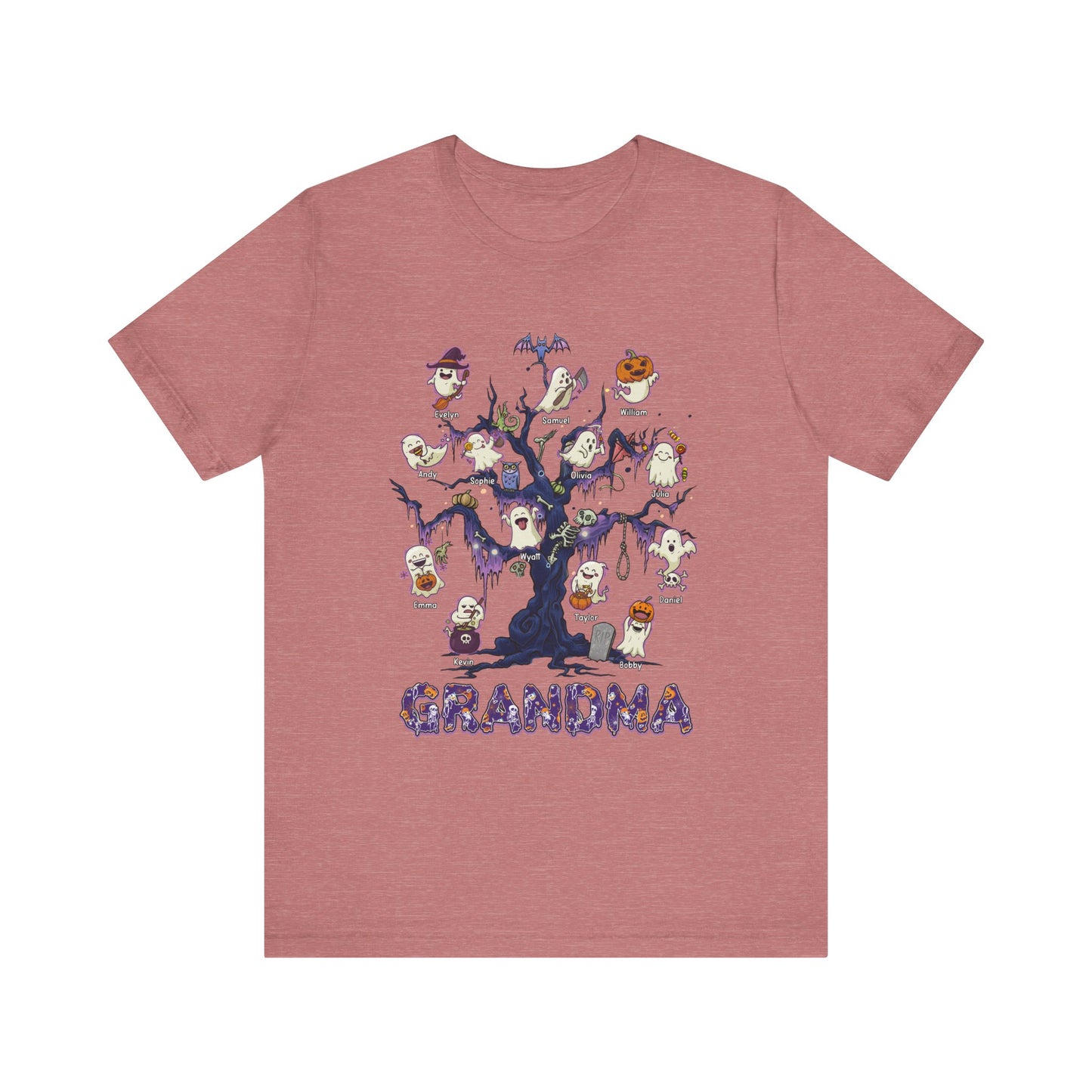 Halloween Boo Tree Custom T-shirt - Personalised Name Halloween Shirt, Gift for Grandma, Fun T-Shirt, Family Reunion Apparel