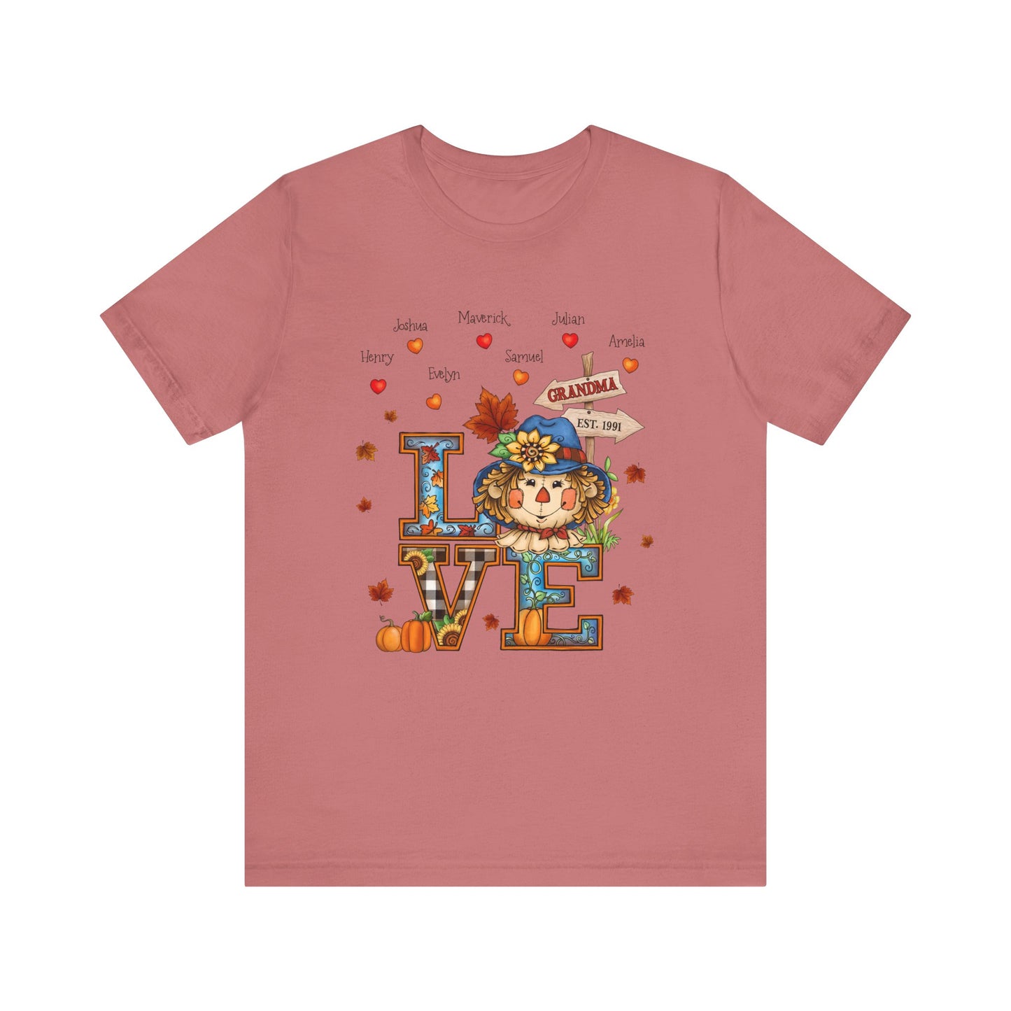 Love Being Grandma Personalised T-shirt - Perfect for Thanksgiving, Gift for Mom & Grandma, Cozy Autumn Style, Seasonal Fashion, Cute Thanksgiving Tops