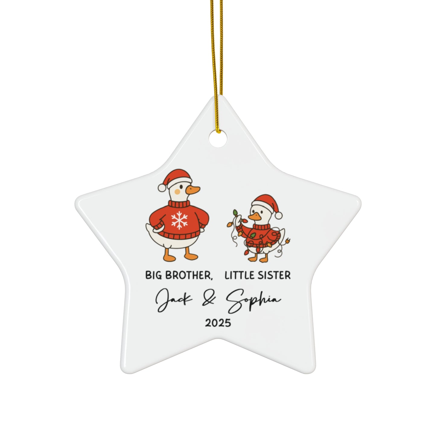 Personalized Family Holiday Ornament, Christmas Decoration, Gift for Kids, Big Brother Little Sister, Custom Keepsake