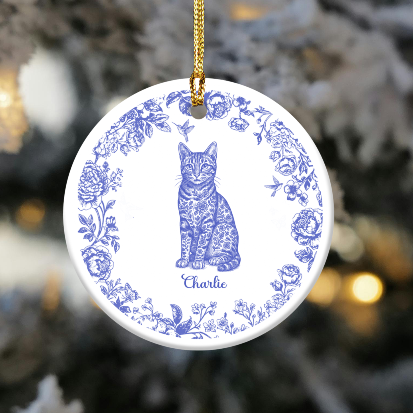 Fleur de lis Personalized Pet Portrait Ceramic Ornament, Dog and Cat Decorations, Pet Lover Gift, Christmas Tree Ornament, Customizable Holiday Decor