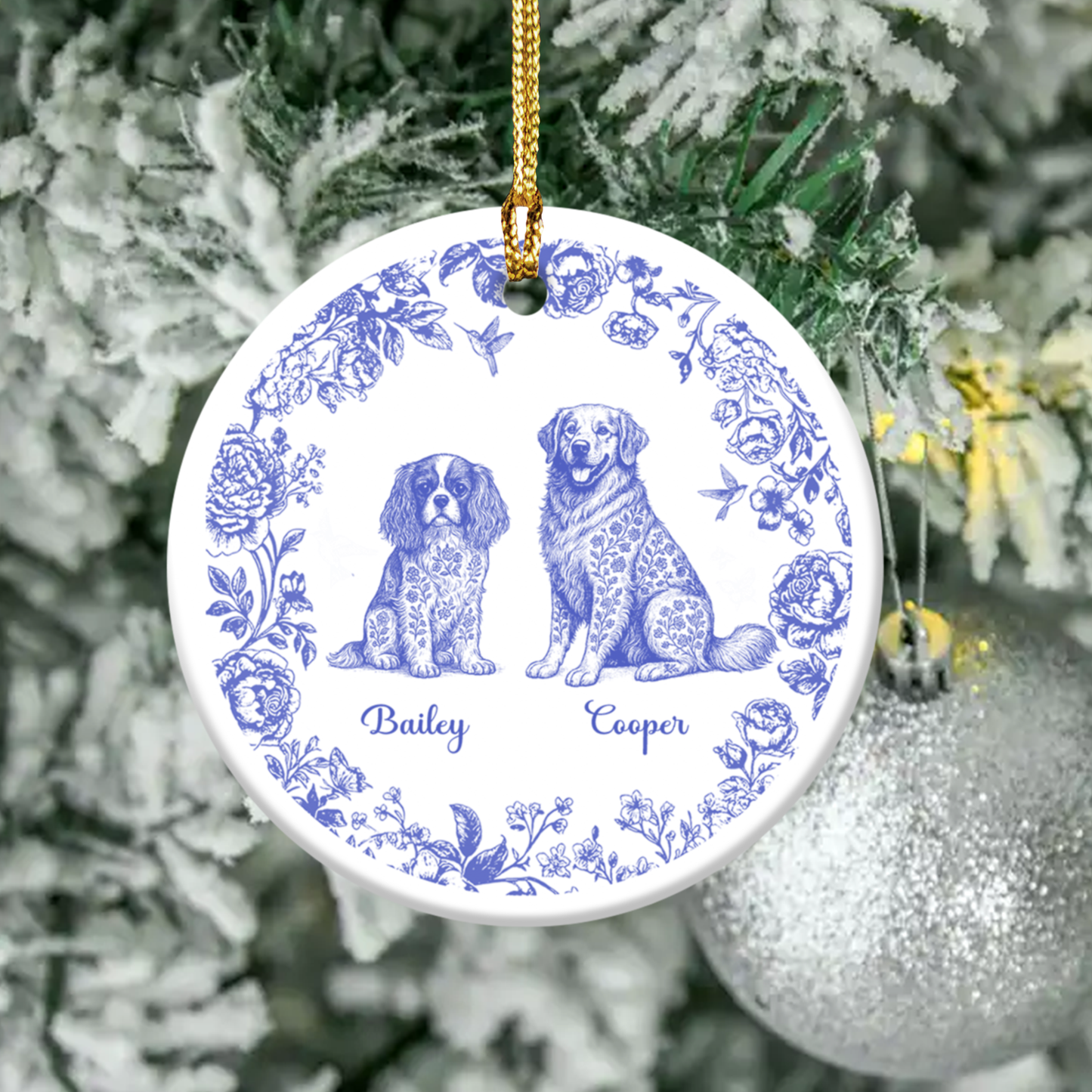 Fleur de lis Personalized Pet Portrait Ceramic Ornament, Dog and Cat Decorations, Pet Lover Gift, Christmas Tree Ornament, Customizable Holiday Decor
