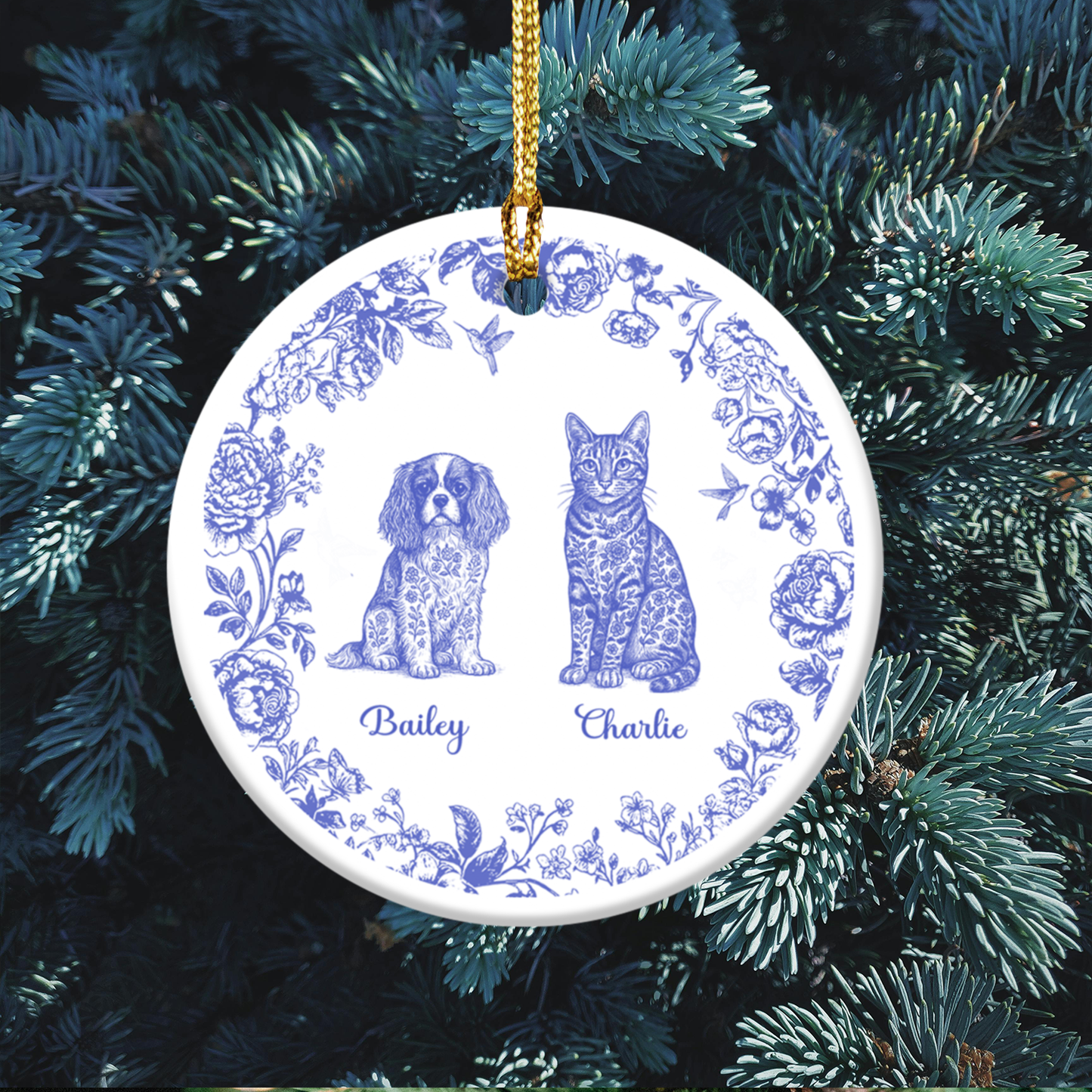 Fleur de lis Personalized Pet Portrait Ceramic Ornament, Dog and Cat Decorations, Pet Lover Gift, Christmas Tree Ornament, Customizable Holiday Decor