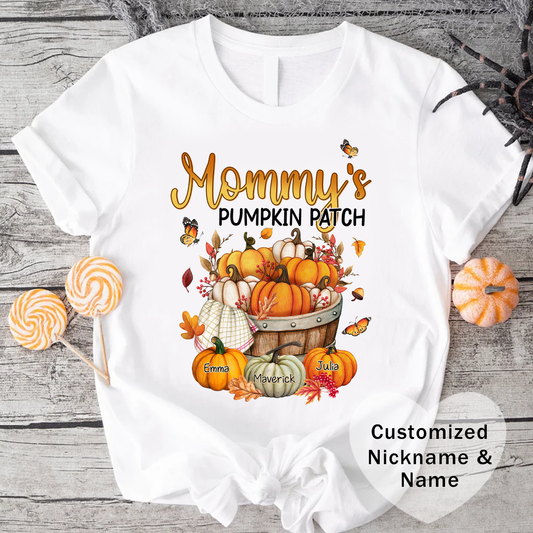 Grandma's Pumpkin Patch Tee, Customized Kid's Names Shirt, Fall T-Shirt, Autumn Apparel, Halloween Gift, Family Gathering Shirt, Harvest Celebration Wear