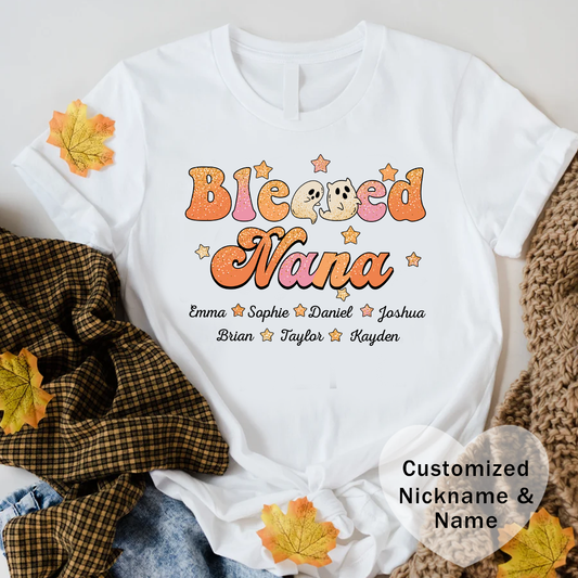 Blessed Nana Customized Grandkid's Names Tee, Personalized Grandparent Gift, Family Reunion Shirt, Cute Nana Apparel, Comfortable Everyday Tee