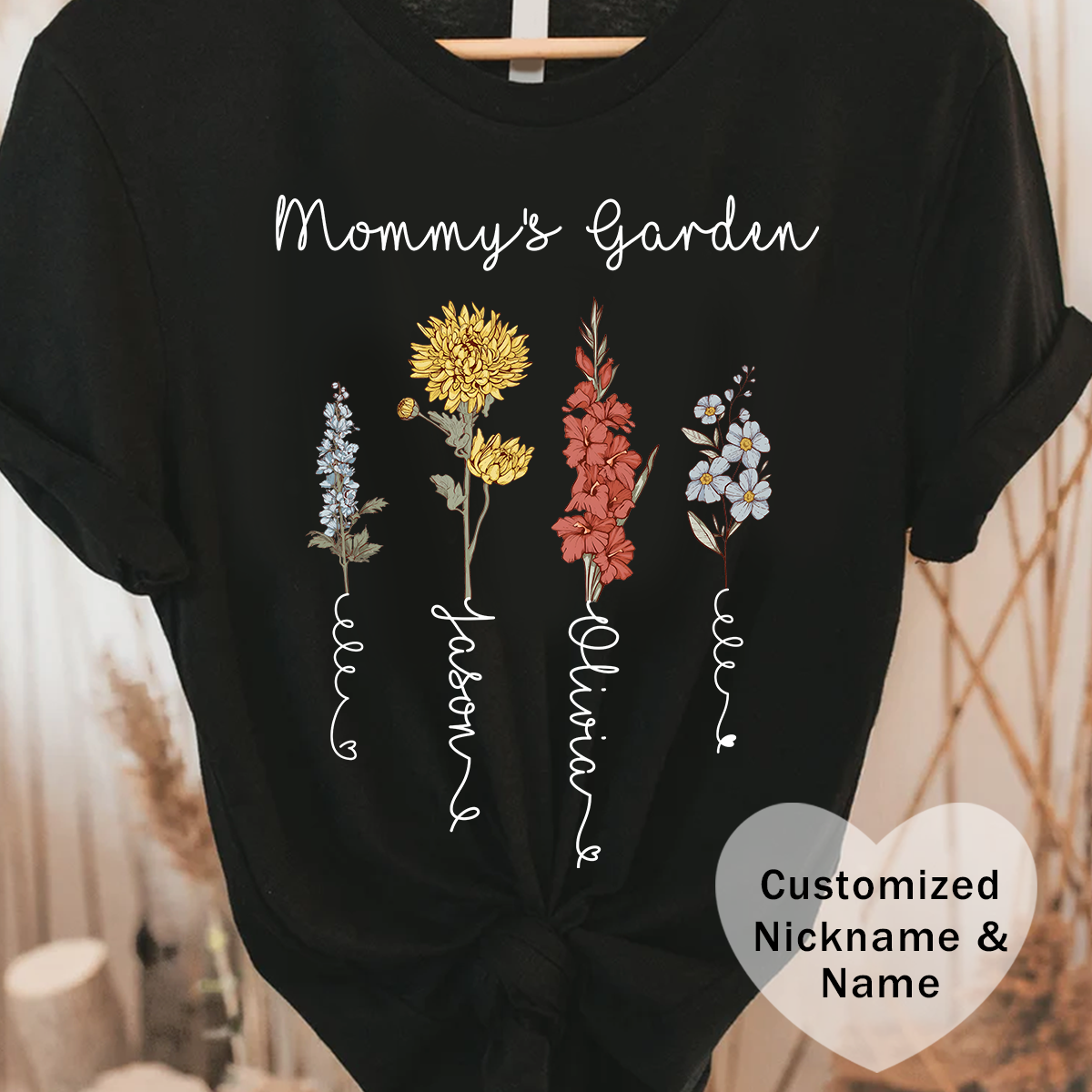 Grandma's Garden Floral Personalized Name Tee, Customized Gift for Mom & Grandma, Mother's Day Gift