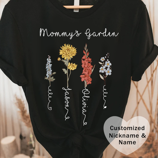 Grandma's Garden Floral Personalized Name Tee, Customized Gift for Mom & Grandma, Mother's Day Gift