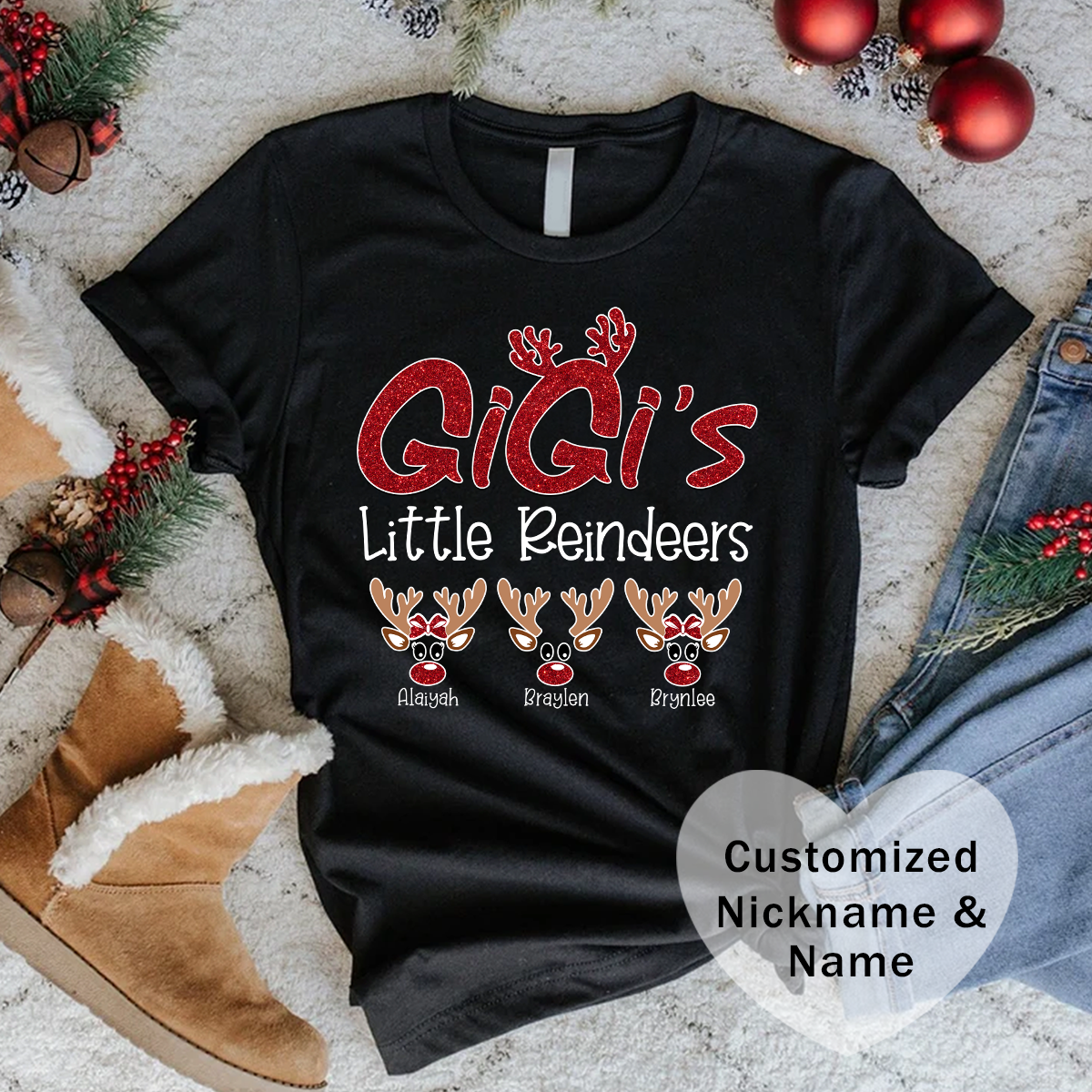 Personalized Family Christmas Tee, Mommy's Little Reindeers Shirt, Holiday Gift for Family
