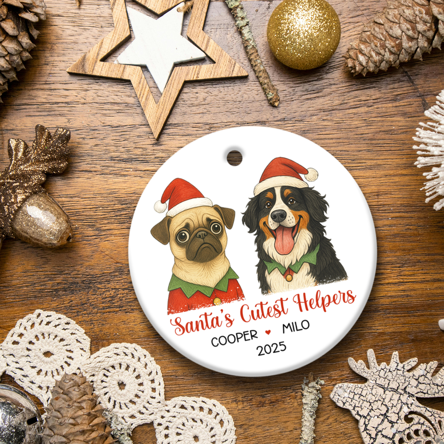 Santa’s Cutest Helpers Personalized Photo & Names Christmas Ornament, Custom Pet Decoration for Holiday Tree, Unique Gift for Pet Lovers
