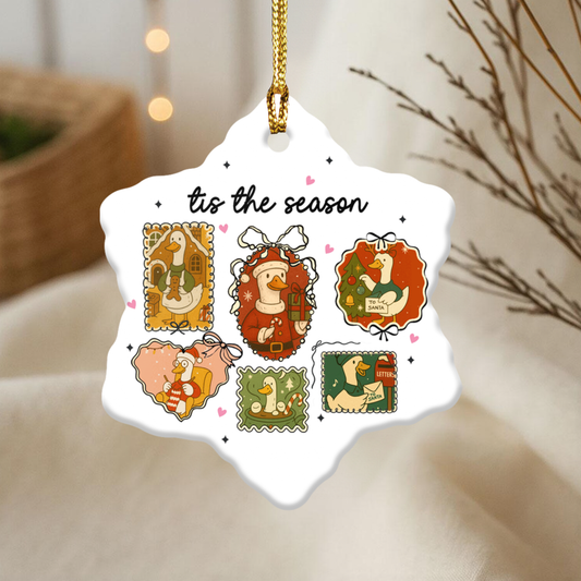 Tis The Season Holiday Ceramic Ornaments, Vintage Christmas Decor, Christmas Frame, Retro Frame Goose Christmas, Home Tree Decorations, Seasonal Decor, Unique Keepsakes
