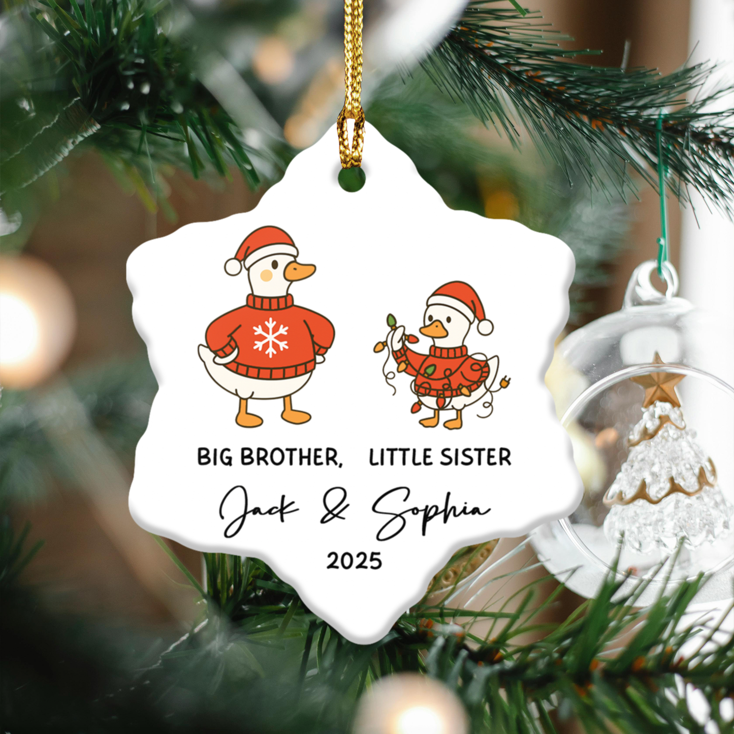 Personalized Family Holiday Ornament, Christmas Decoration, Gift for Kids, Big Brother Little Sister, Custom Keepsake