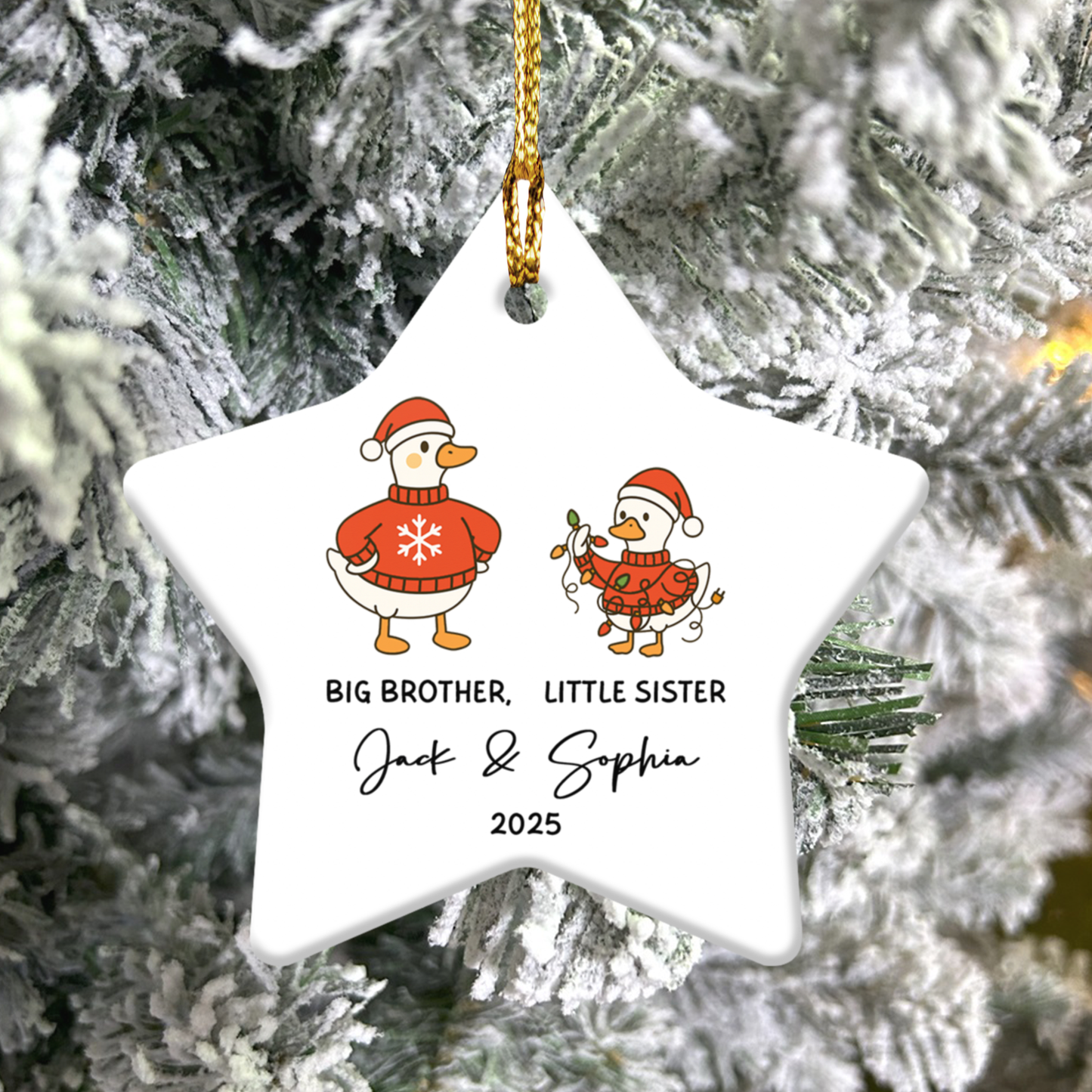 Personalized Family Holiday Ornament, Christmas Decoration, Gift for Kids, Big Brother Little Sister, Custom Keepsake