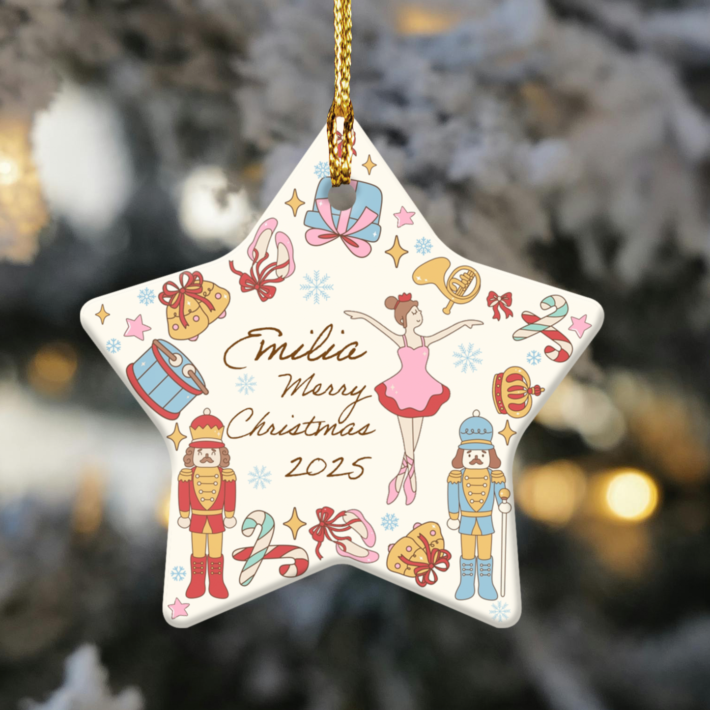 Ballerina Personalized Christmas Ceramic Ornament, Star Shape Holiday Decor, Custom Name Ornaments, Unique Holiday Gift, Nutcracker Ornament