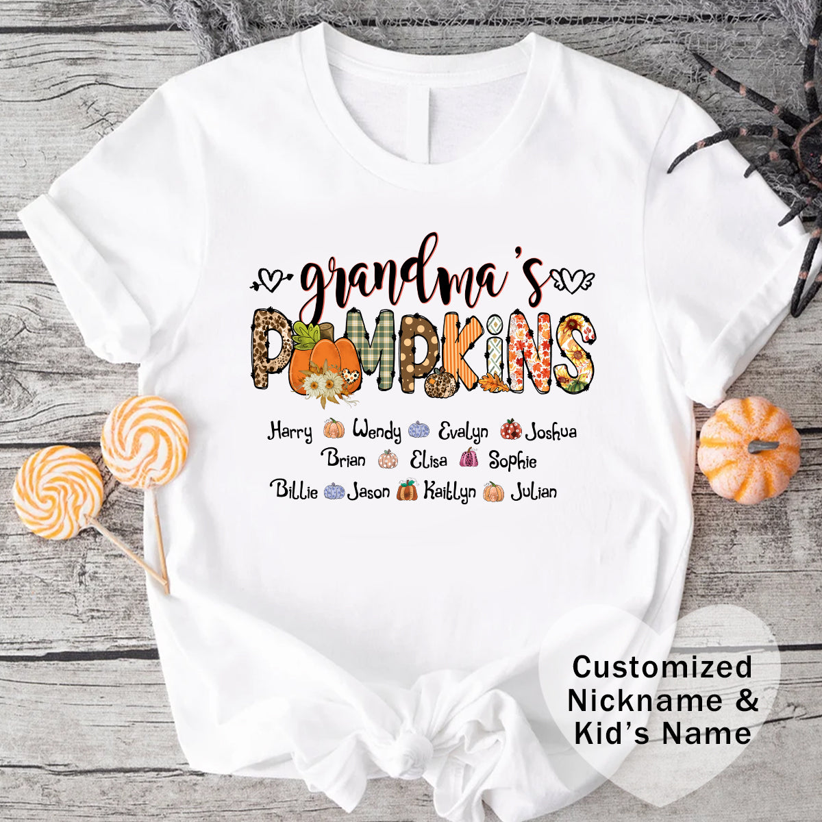 Mommy's Pumpkins Customized Kid's Name T-shirt | Fall Family Shirt, Thanksgiving Outfit, Gift for Mom & Grandma
