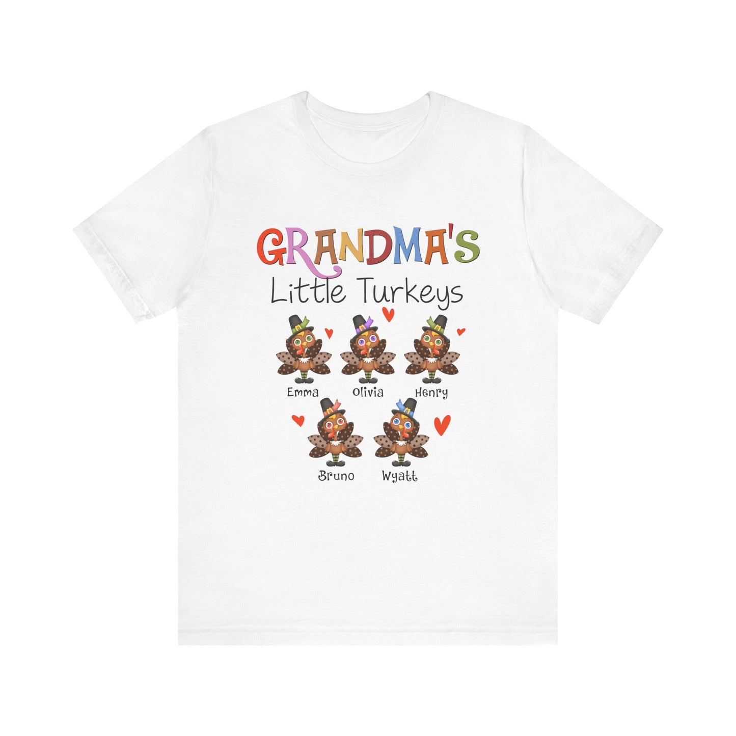 Grandma's Little Turkeys Custom Tee - Family Thanksgiving Shirt, Cute Holiday Apparel, Personalized Gift for Mom & Grandma